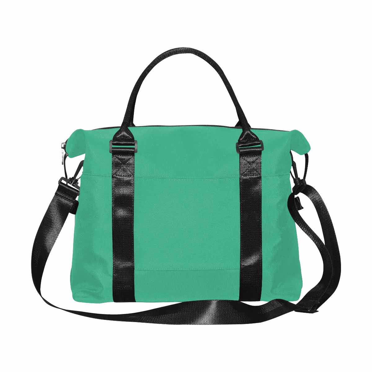 Spearmint green canvas travel bag with adjustable strap and metal button closure, showcasing its spacious design and durable fabric.