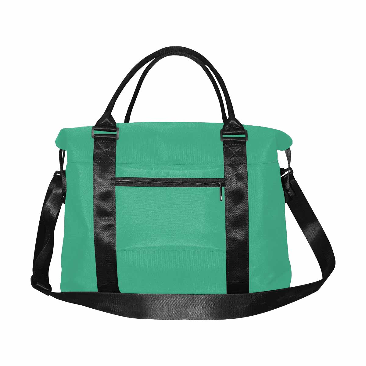 Spearmint green canvas travel bag with adjustable strap and metal button closure, showcasing its spacious design and durable fabric.