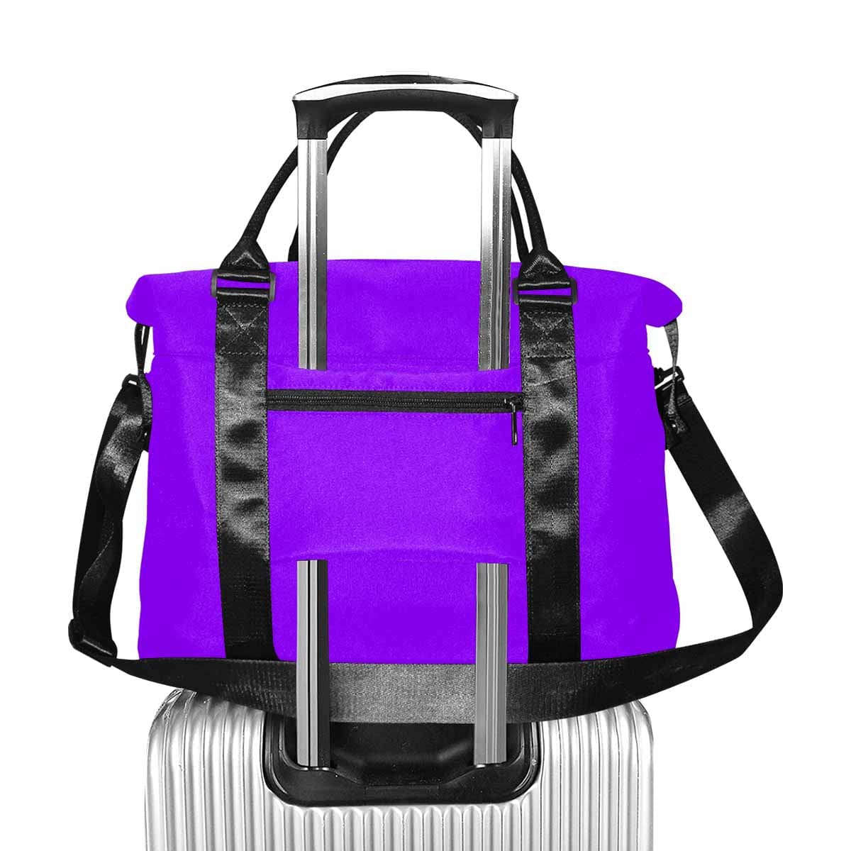 Violet travel bag made from durable oxford fabric with adjustable strap and multiple compartments.