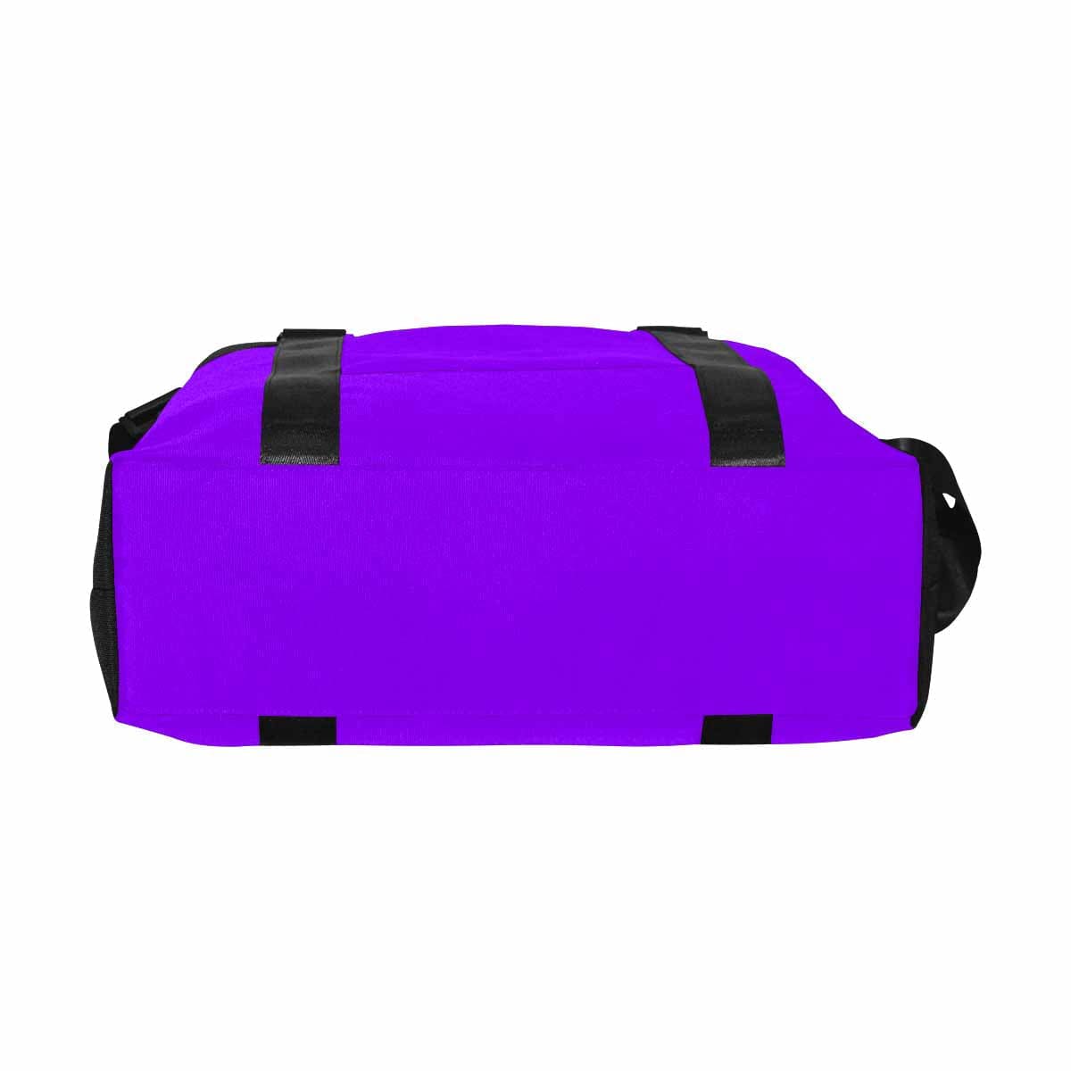 Violet travel bag made from durable oxford fabric with adjustable strap and multiple compartments.