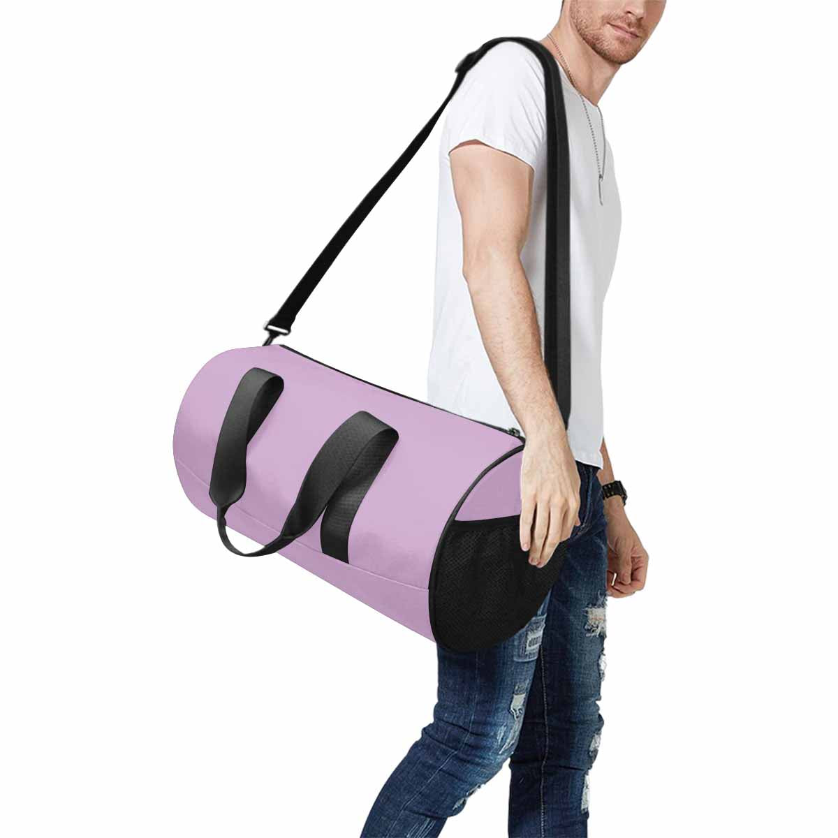 Lilac Purple Travel Duffel Bag with spacious compartments and adjustable strap, perfect for travel and outdoor activities.