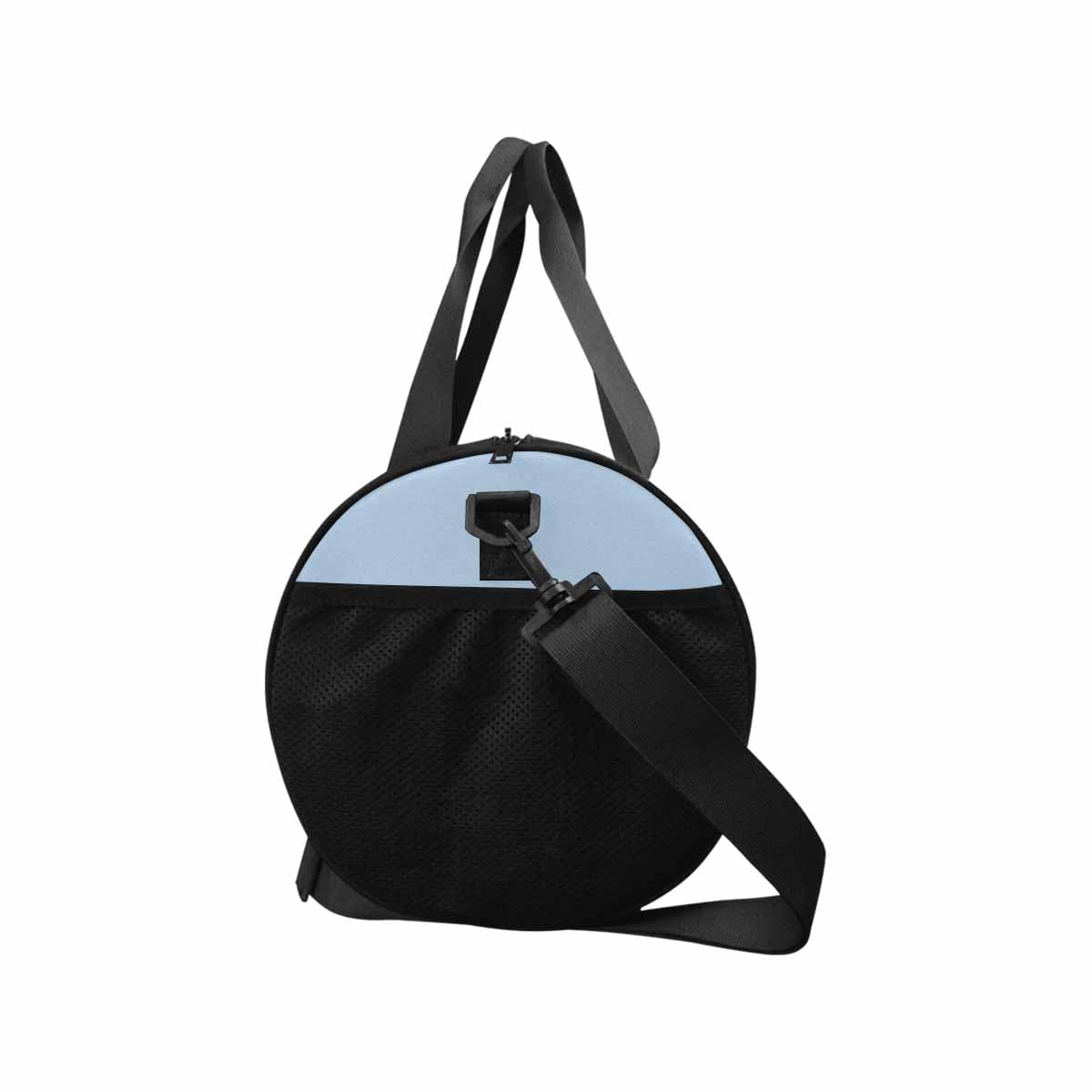 Serenity Blue Travel Duffel Bag with waterproof fabric and spacious design, ideal for travel and outdoor activities.