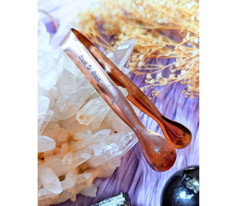 Travel Ritual Kit by Goddess Provisions featuring essential oil, crystal, brass tongs, and glass vial for spiritual practices.