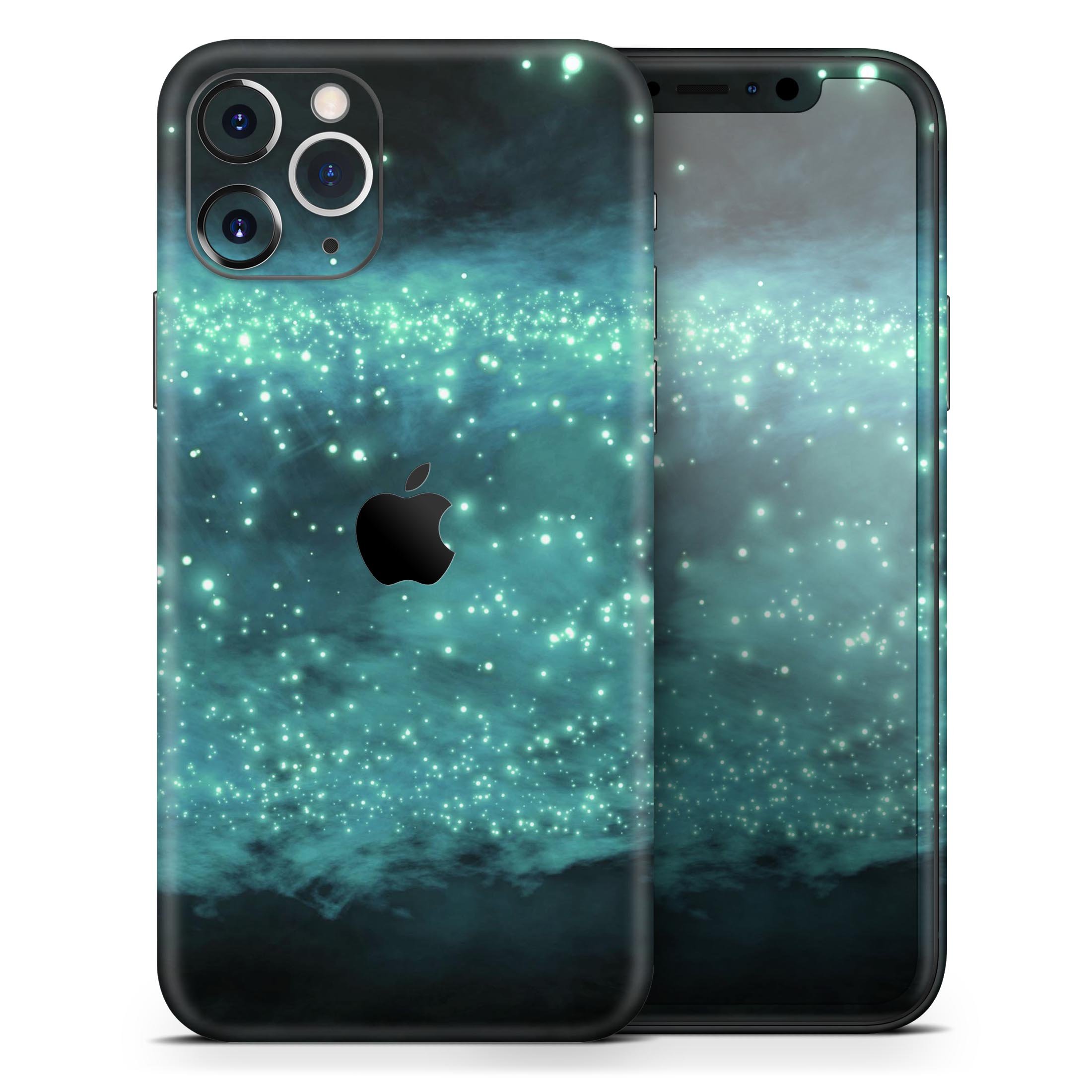 Trendy green space surface skin for Apple iPhone, showcasing vibrant design and premium vinyl material.