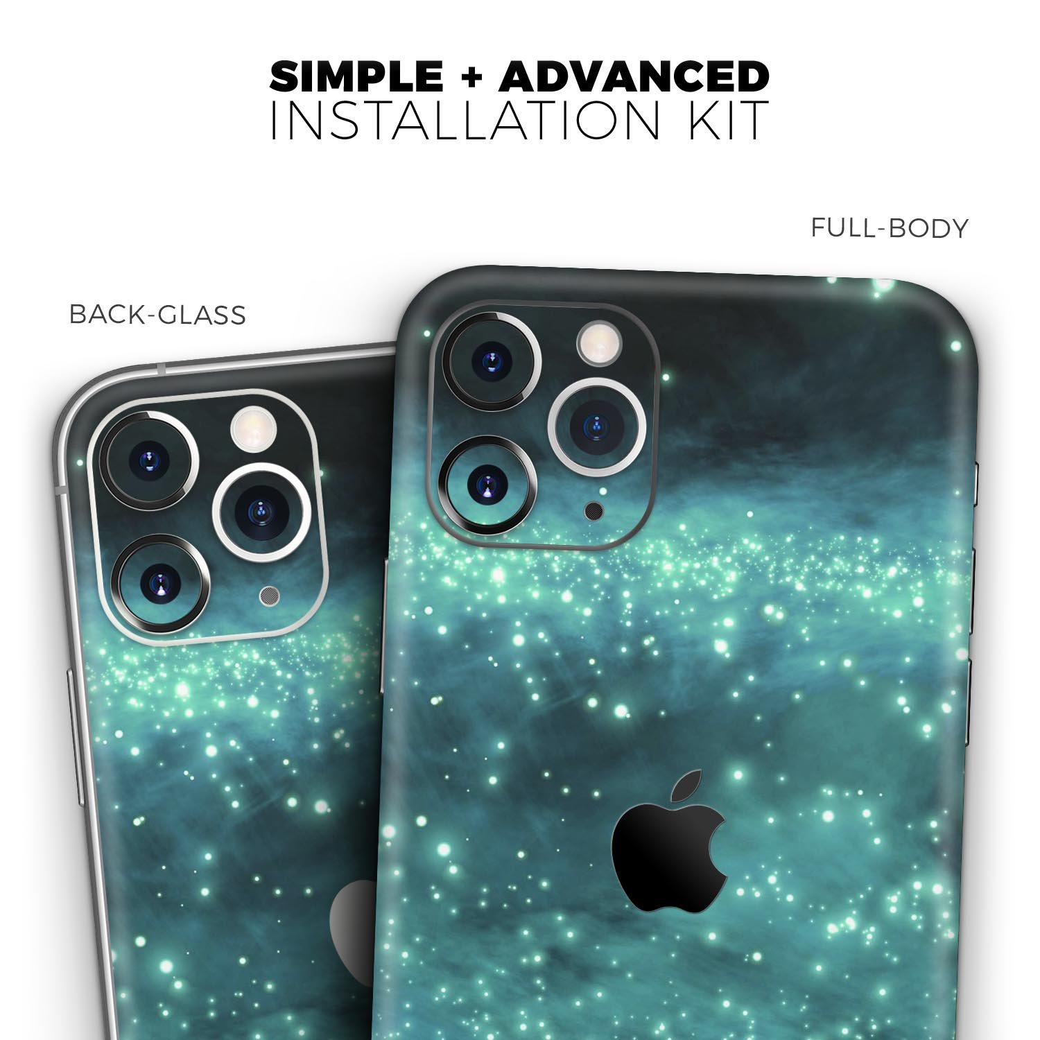 Trendy green space surface skin for Apple iPhone, showcasing vibrant design and premium vinyl material.