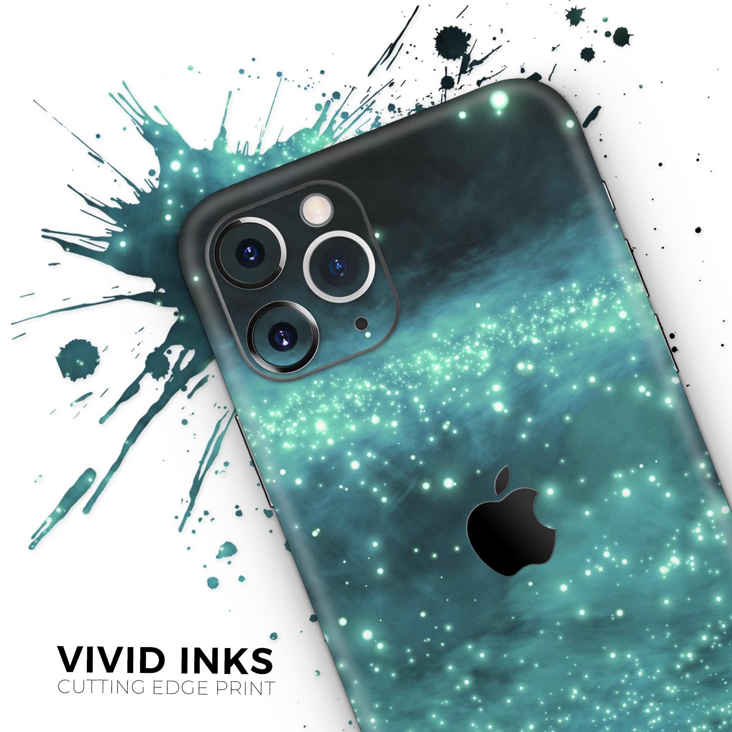 Trendy green space surface skin for Apple iPhone, showcasing vibrant design and premium vinyl material.