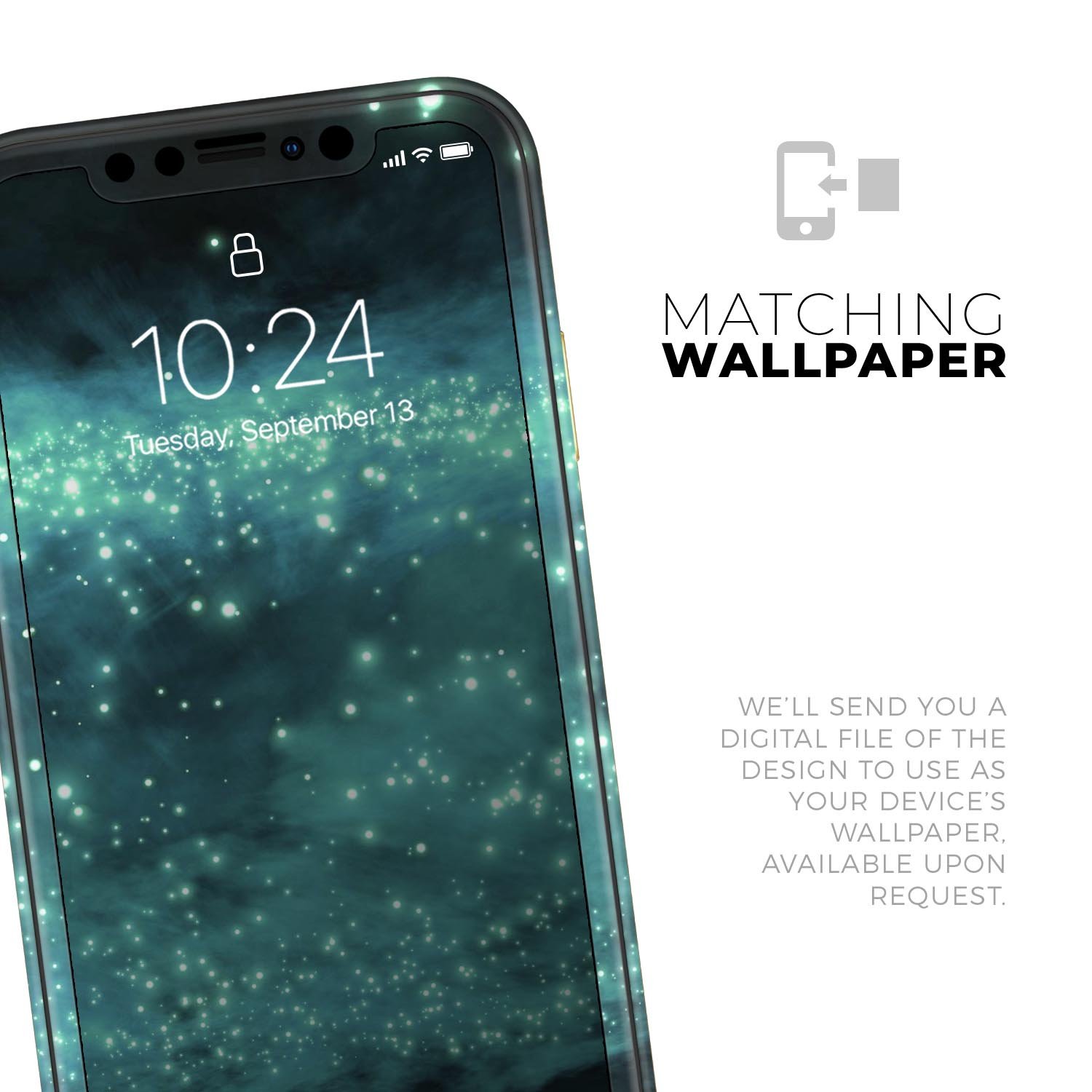 Trendy green space surface skin for Apple iPhone, showcasing vibrant design and premium vinyl material.