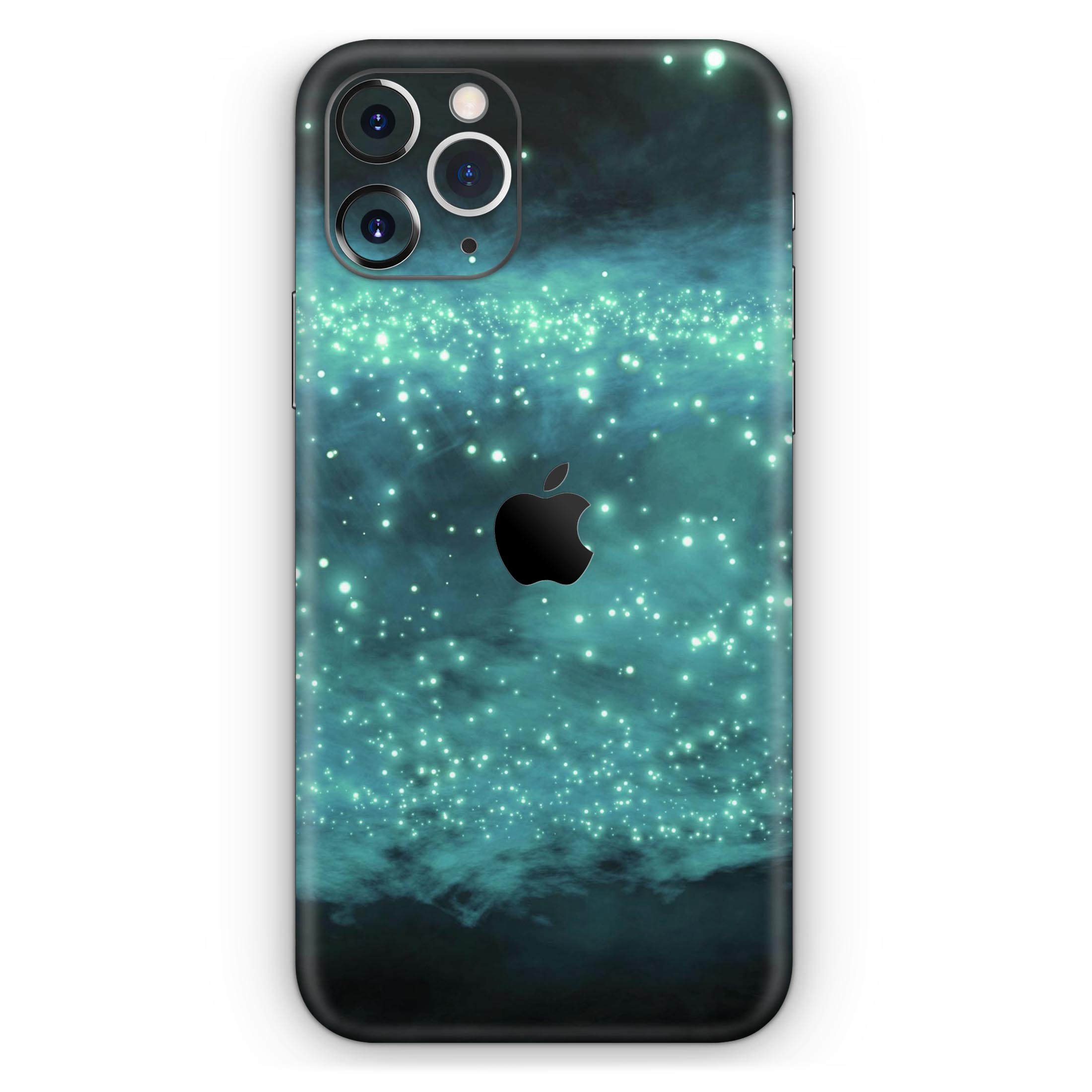 Trendy green space surface skin for Apple iPhone, showcasing vibrant design and premium vinyl material.