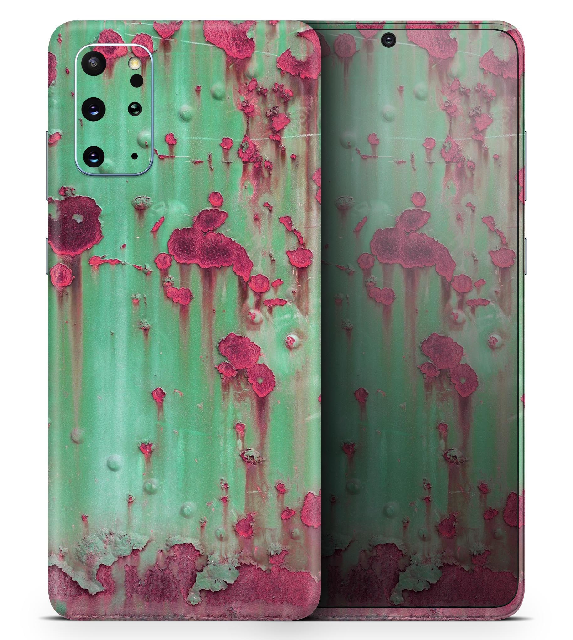 Trendy Green with Pink Rust Skin-Kit for Samsung Galaxy S-Series, showcasing vibrant colors and sleek design.