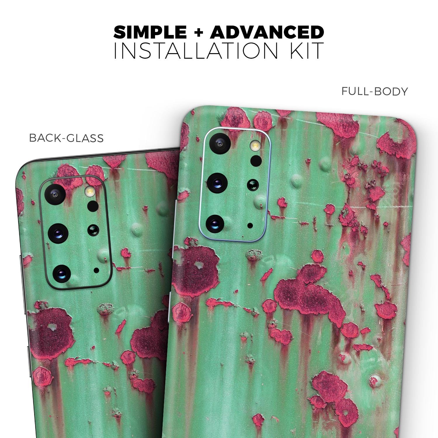 Trendy Green with Pink Rust Skin-Kit for Samsung Galaxy S-Series, showcasing vibrant colors and sleek design.