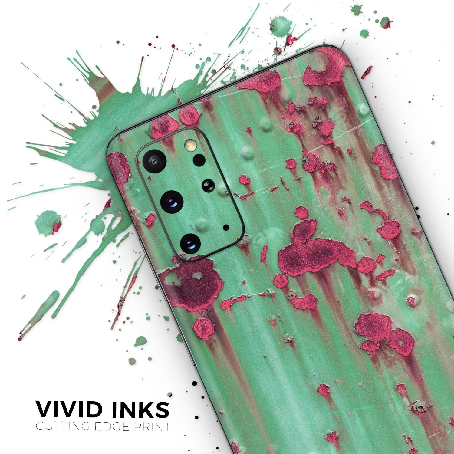 Trendy Green with Pink Rust Skin-Kit for Samsung Galaxy S-Series, showcasing vibrant colors and sleek design.