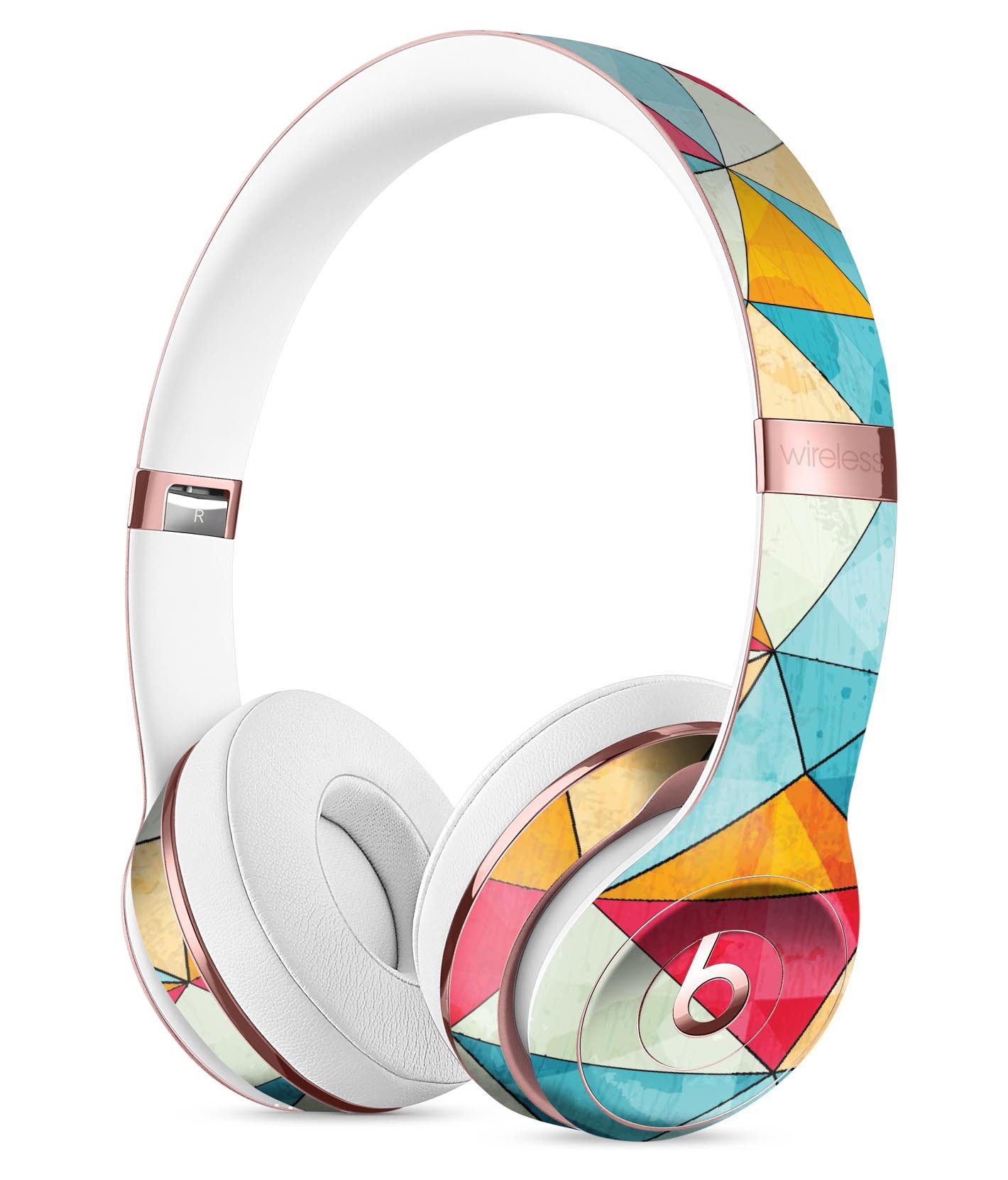 Triangular Geometric Pattern Full-Body Skin Kit for Beats by Dre Solo 3 Wireless Headphones, showcasing vibrant geometric designs.