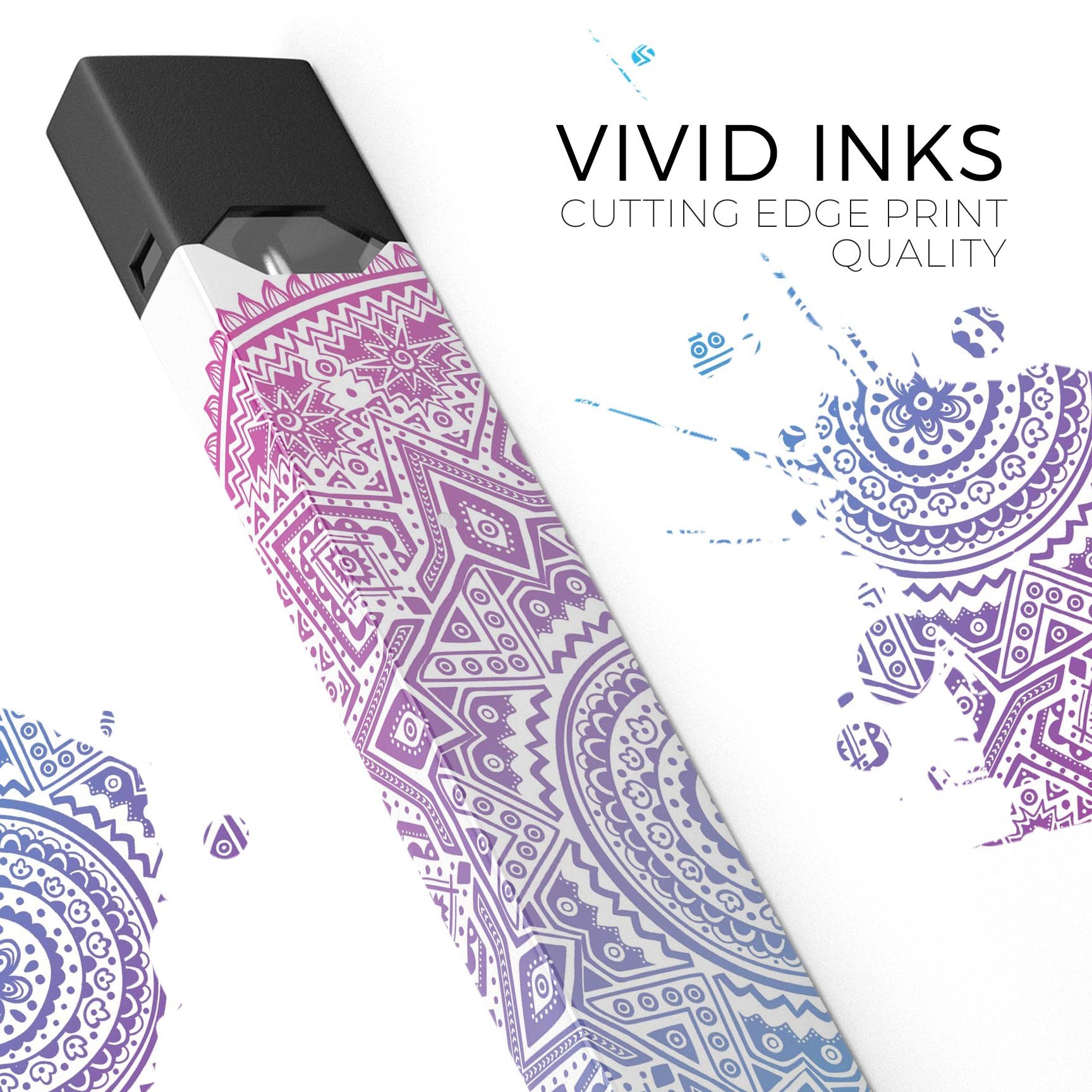 Tribal Ethnic Mandala v5 skin-wrap sticker designed for JUUL vaping device, showcasing vibrant mandala patterns.