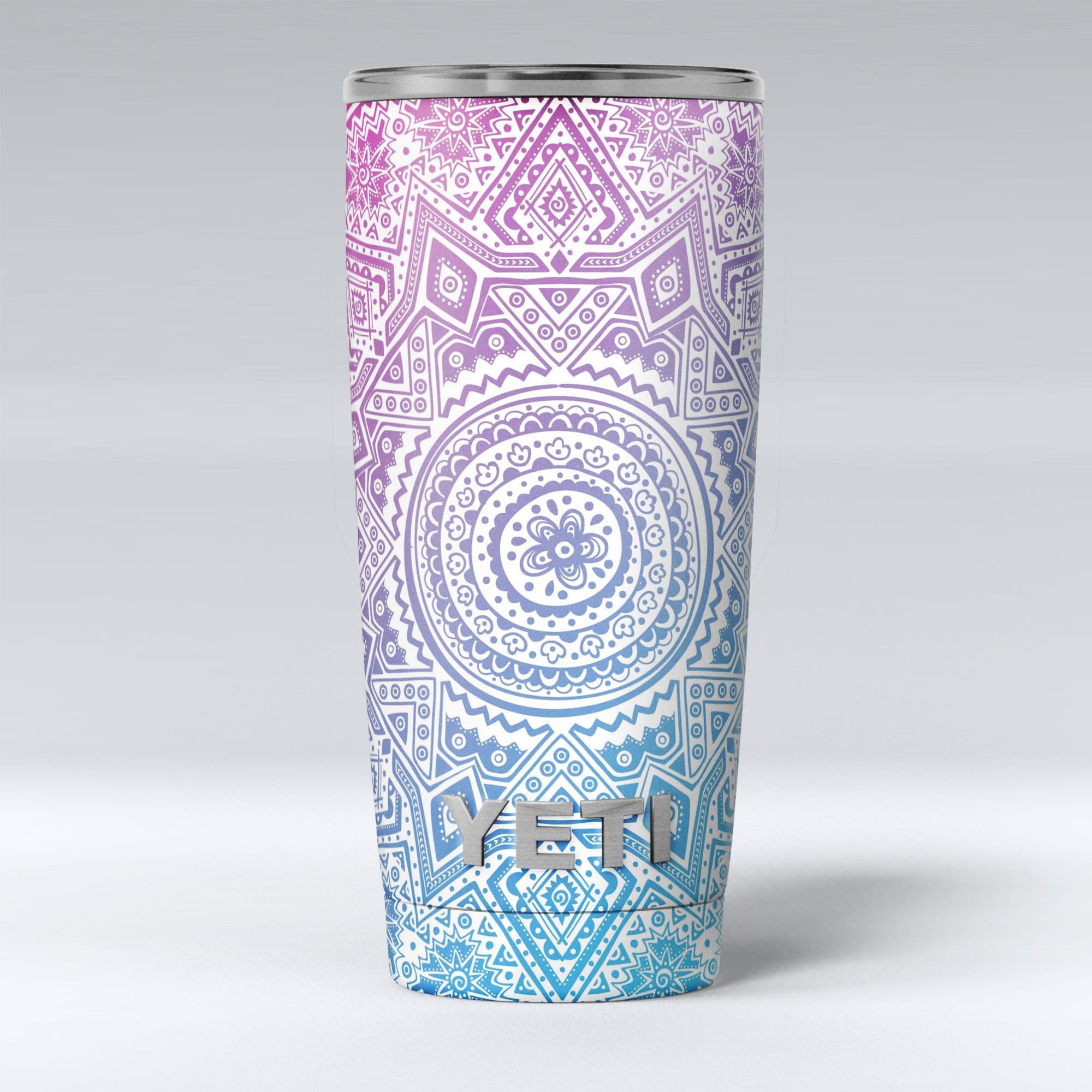 Tribal Ethnic Mandala v5 skin decal vinyl wrap kit for Yeti Cooler, showcasing vibrant colors and intricate mandala design.