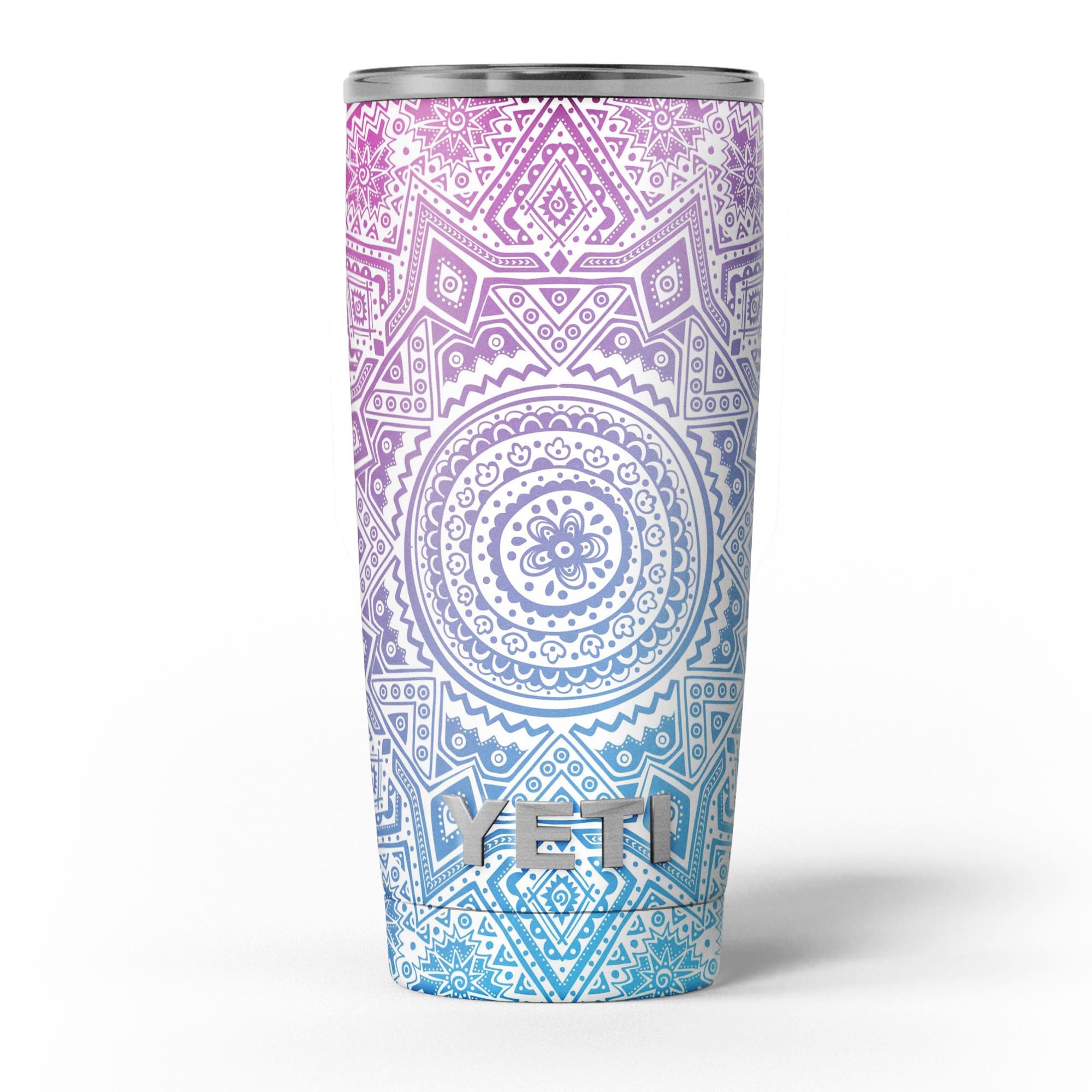 Tribal Ethnic Mandala v5 skin decal vinyl wrap kit for Yeti Cooler, showcasing vibrant colors and intricate mandala design.