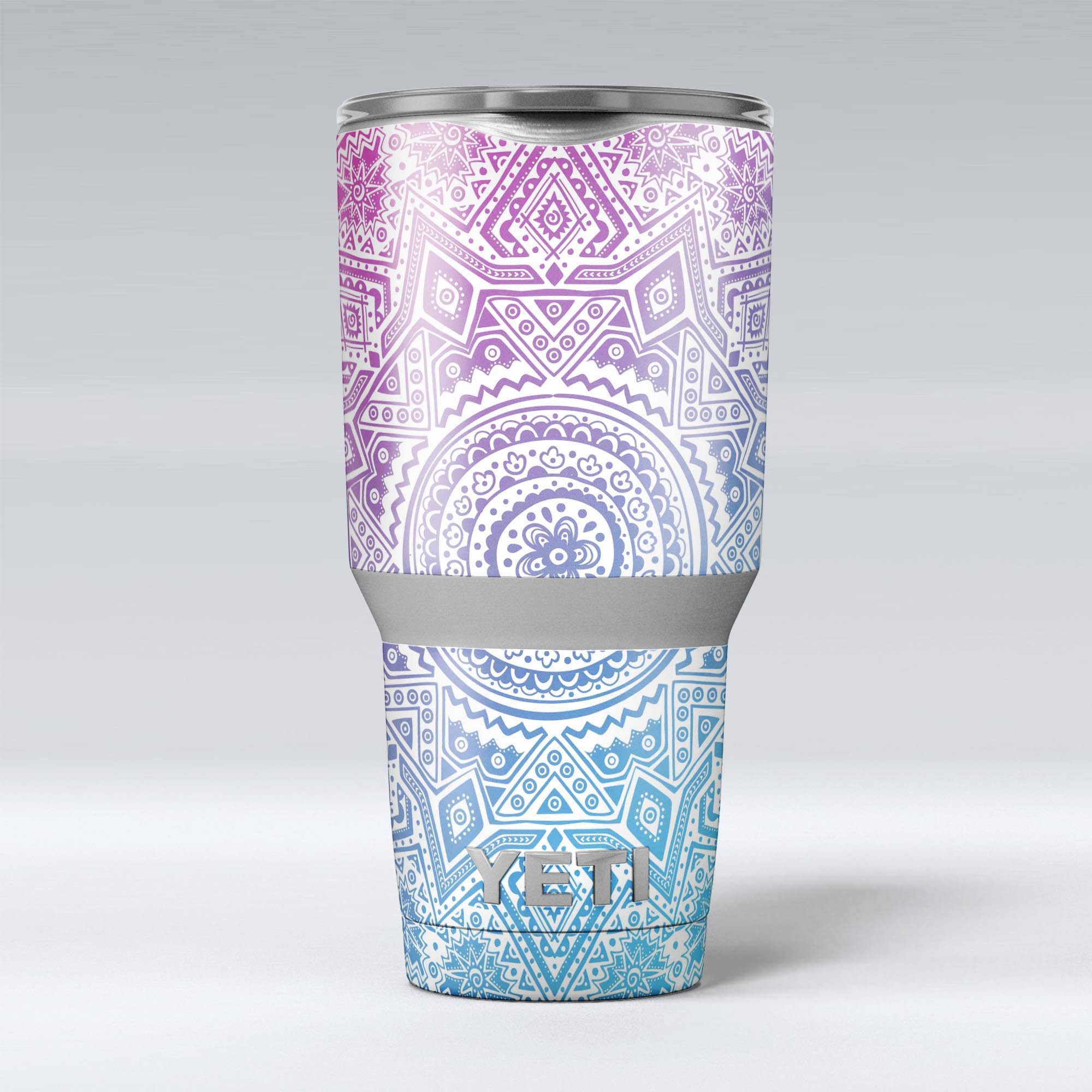 Tribal Ethnic Mandala v5 skin decal vinyl wrap kit for Yeti Cooler, showcasing vibrant colors and intricate mandala design.