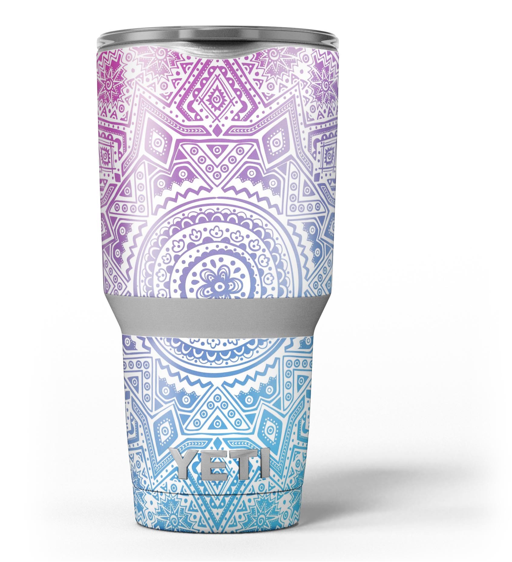 Tribal Ethnic Mandala v5 skin decal vinyl wrap kit for Yeti Cooler, showcasing vibrant colors and intricate mandala design.