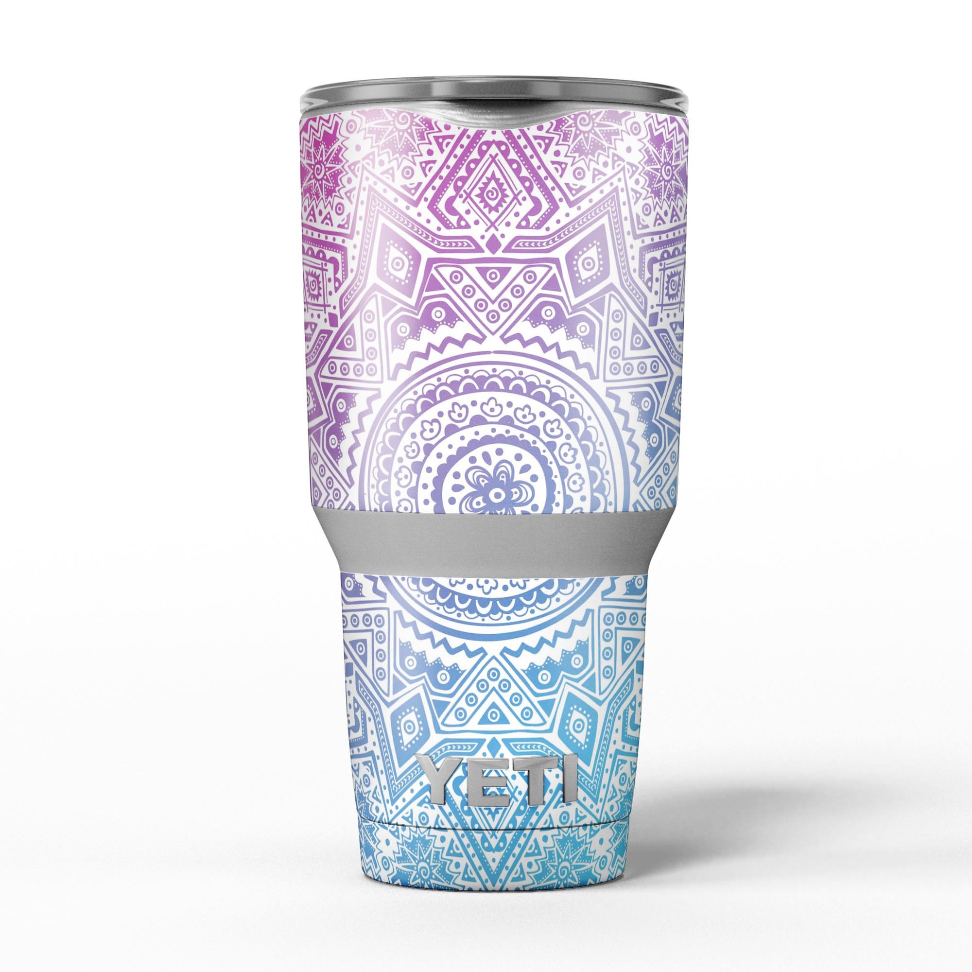 Tribal Ethnic Mandala v5 skin decal vinyl wrap kit for Yeti Cooler, showcasing vibrant colors and intricate mandala design.