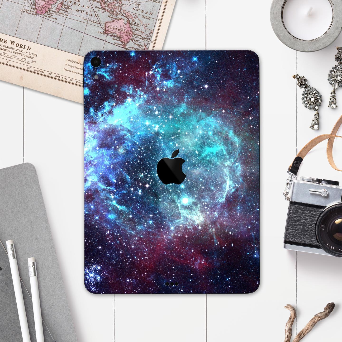 Trippy Space full body skin decal for Apple iPad Pro, showcasing vibrant colors and intricate design.