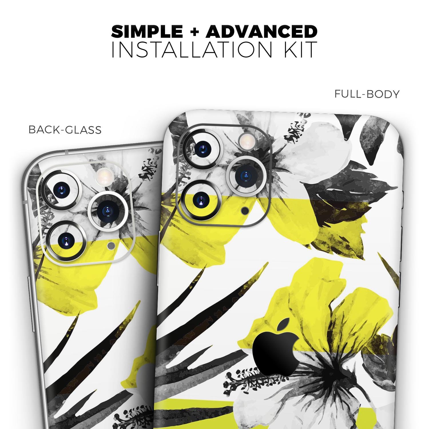 Tropical BW Sun Floral Skin-Kit for Apple iPhone, showcasing vibrant floral design on a sleek vinyl surface.