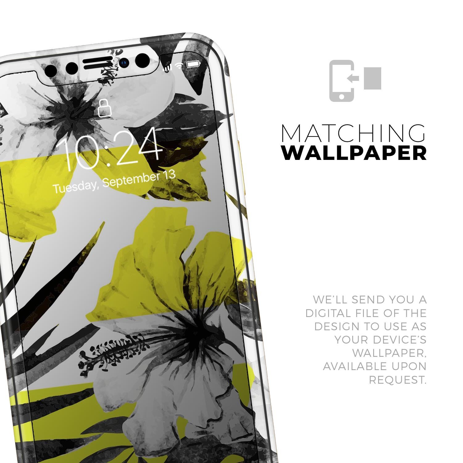 Tropical BW Sun Floral Skin-Kit for Apple iPhone, showcasing vibrant floral design on a sleek vinyl surface.