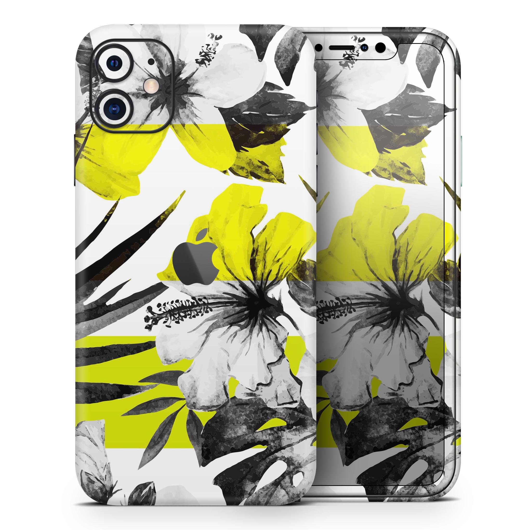 Tropical BW Sun Floral Skin-Kit for Apple iPhone, showcasing vibrant floral design on a sleek vinyl surface.