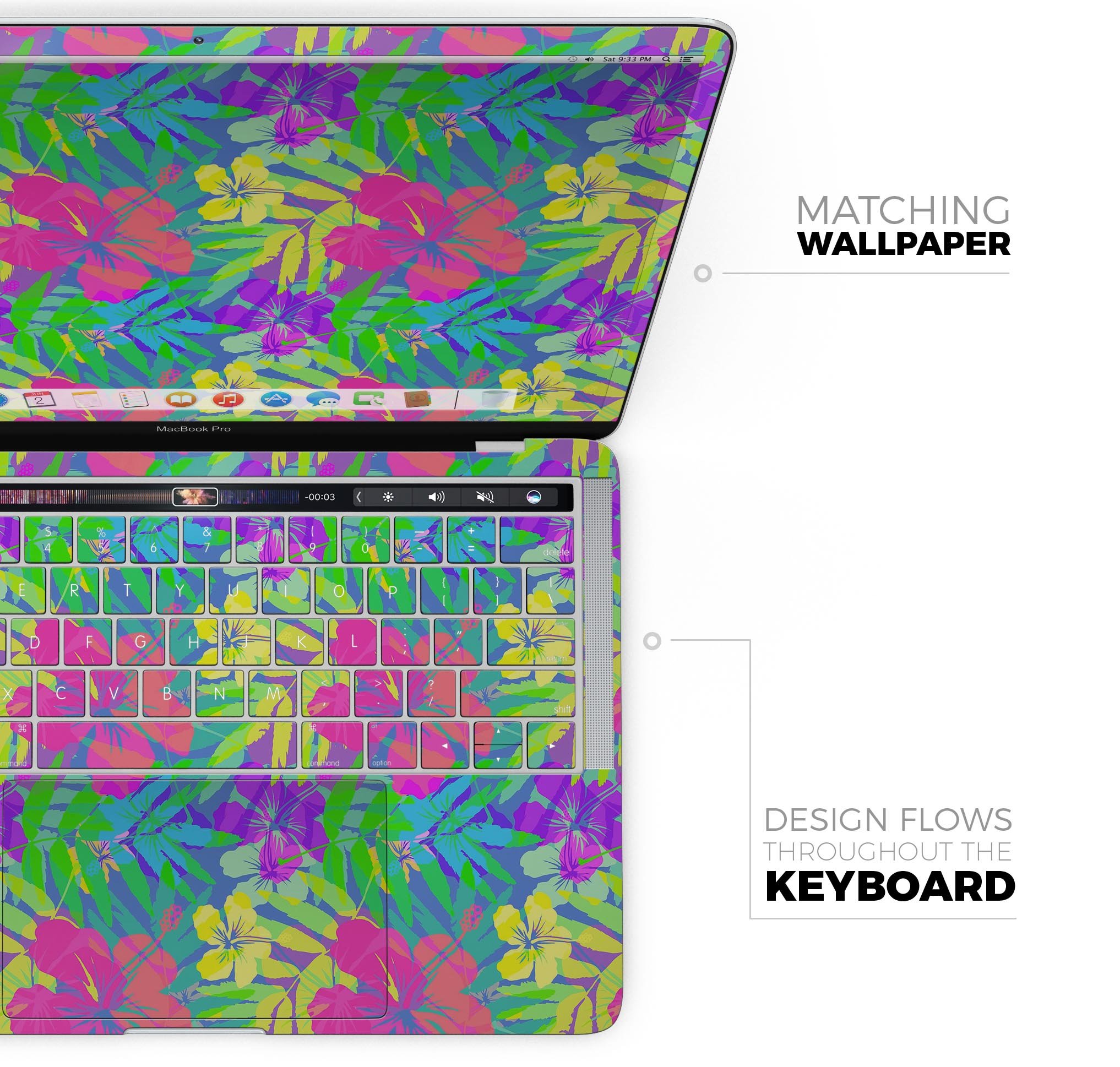 Tropical Fluorescent v1 skin decal wrap kit for Apple MacBook, showcasing vibrant colors and a sleek design.