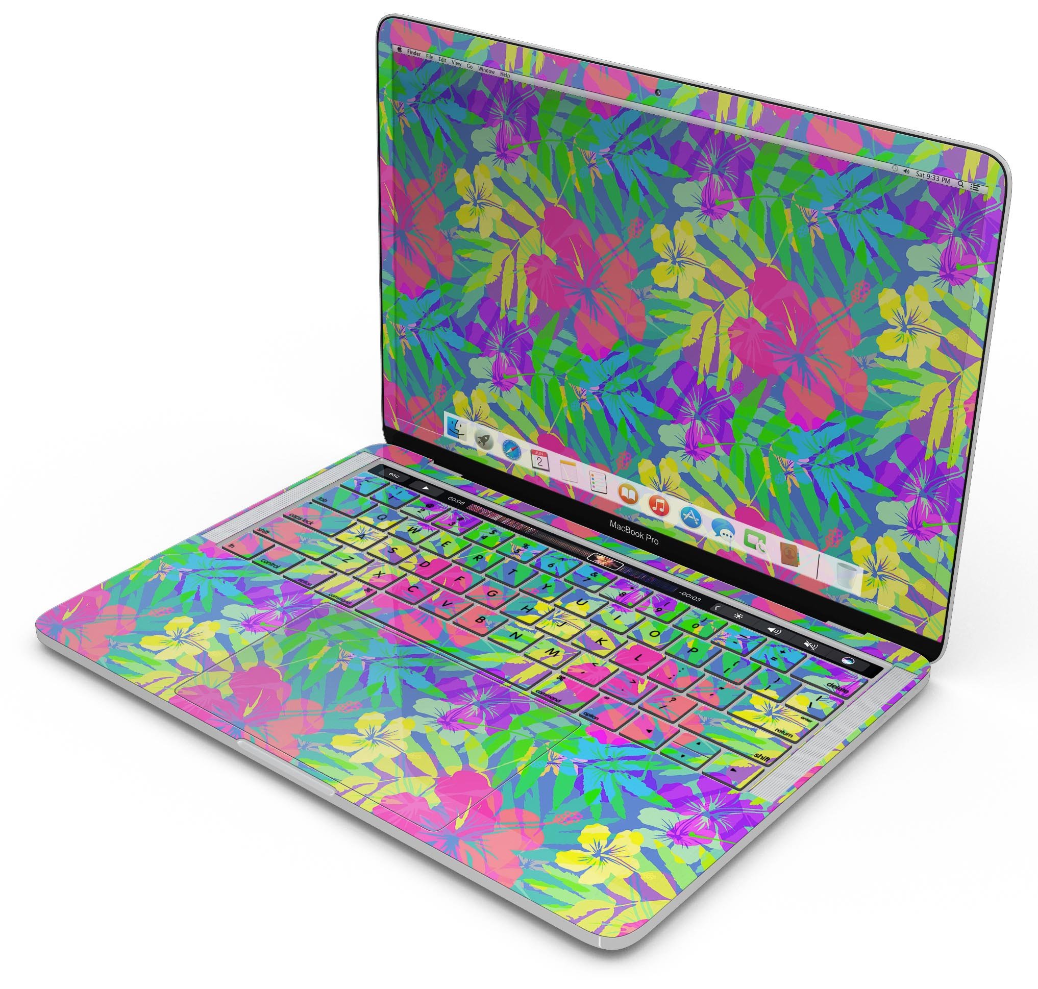 Tropical Fluorescent v1 skin decal wrap kit for Apple MacBook, showcasing vibrant colors and a sleek design.