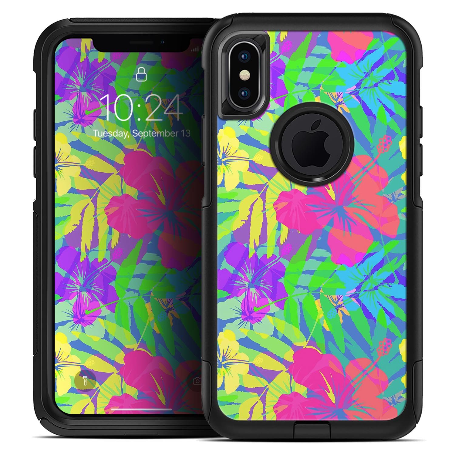 Tropical Fluorescent v1 Skin Kit for iPhone OtterBox Cases featuring vibrant tropical design and dual-layer construction.