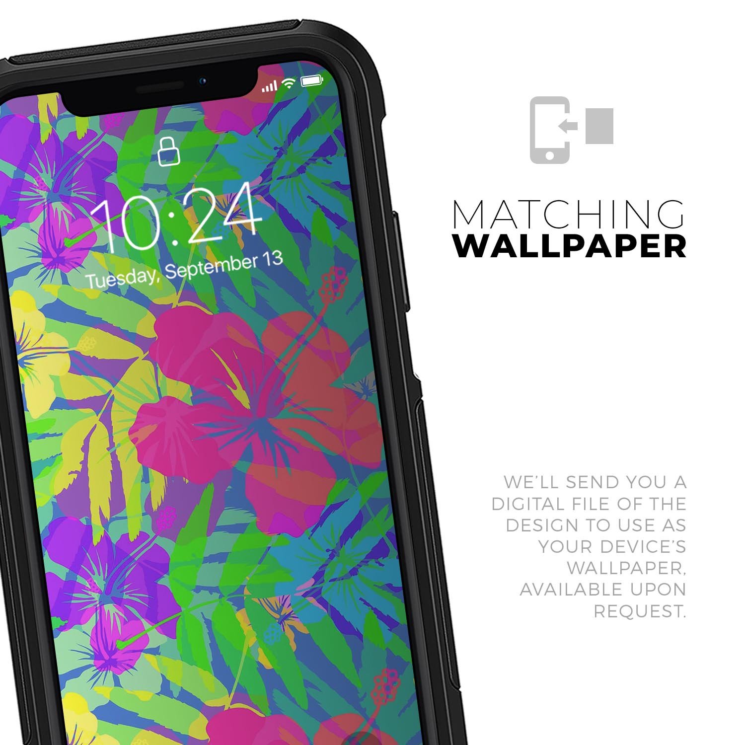 Tropical Fluorescent v1 Skin Kit for iPhone OtterBox Cases featuring vibrant tropical design and dual-layer construction.