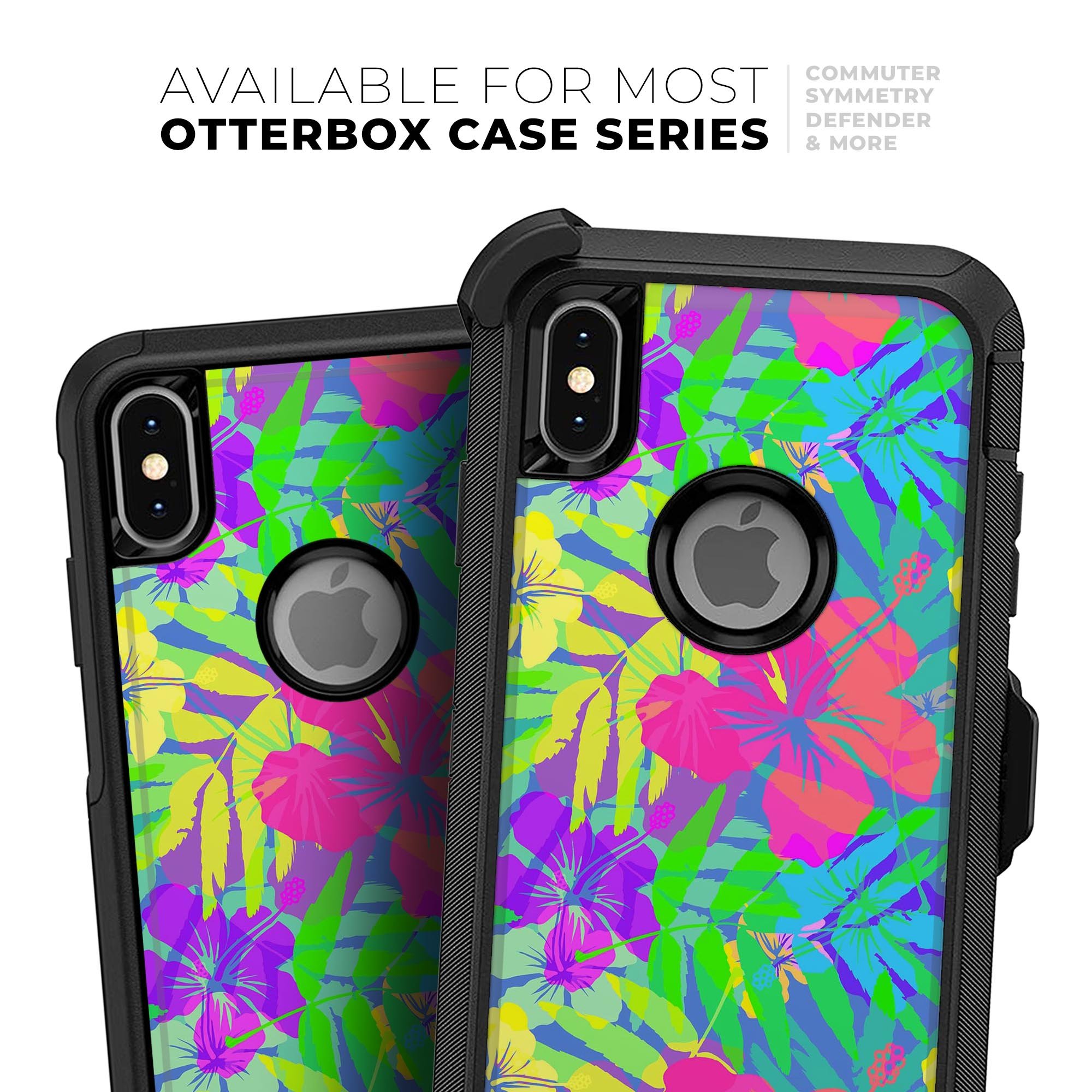 Tropical Fluorescent v1 Skin Kit for iPhone OtterBox Cases featuring vibrant tropical design and dual-layer construction.