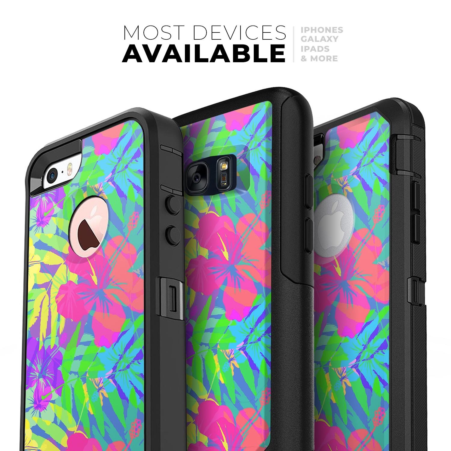 Tropical Fluorescent v1 Skin Kit for iPhone OtterBox Cases featuring vibrant tropical design and dual-layer construction.