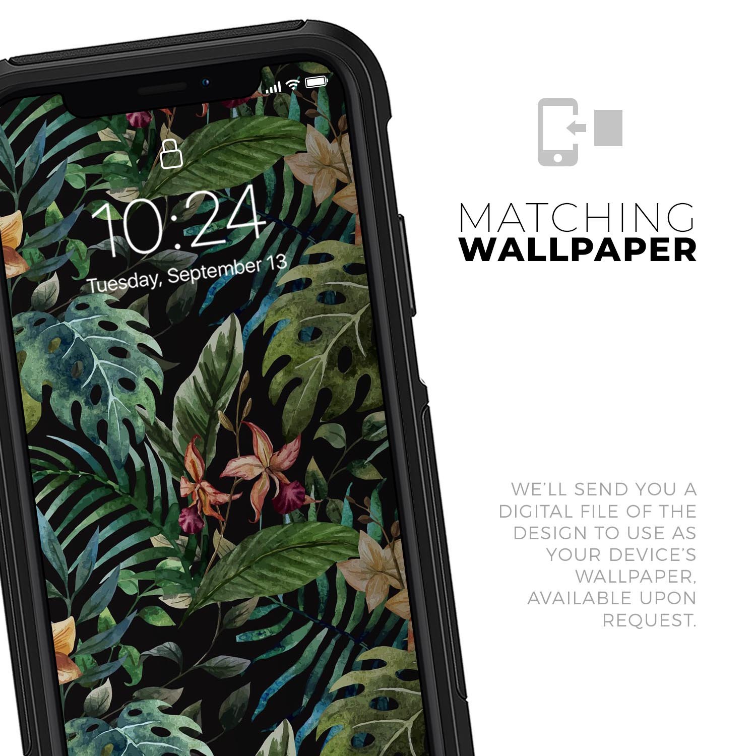 Tropical Forest v1 Skin Kit for iPhone OtterBox Cases featuring vibrant tropical graphics and dual-layer protection.