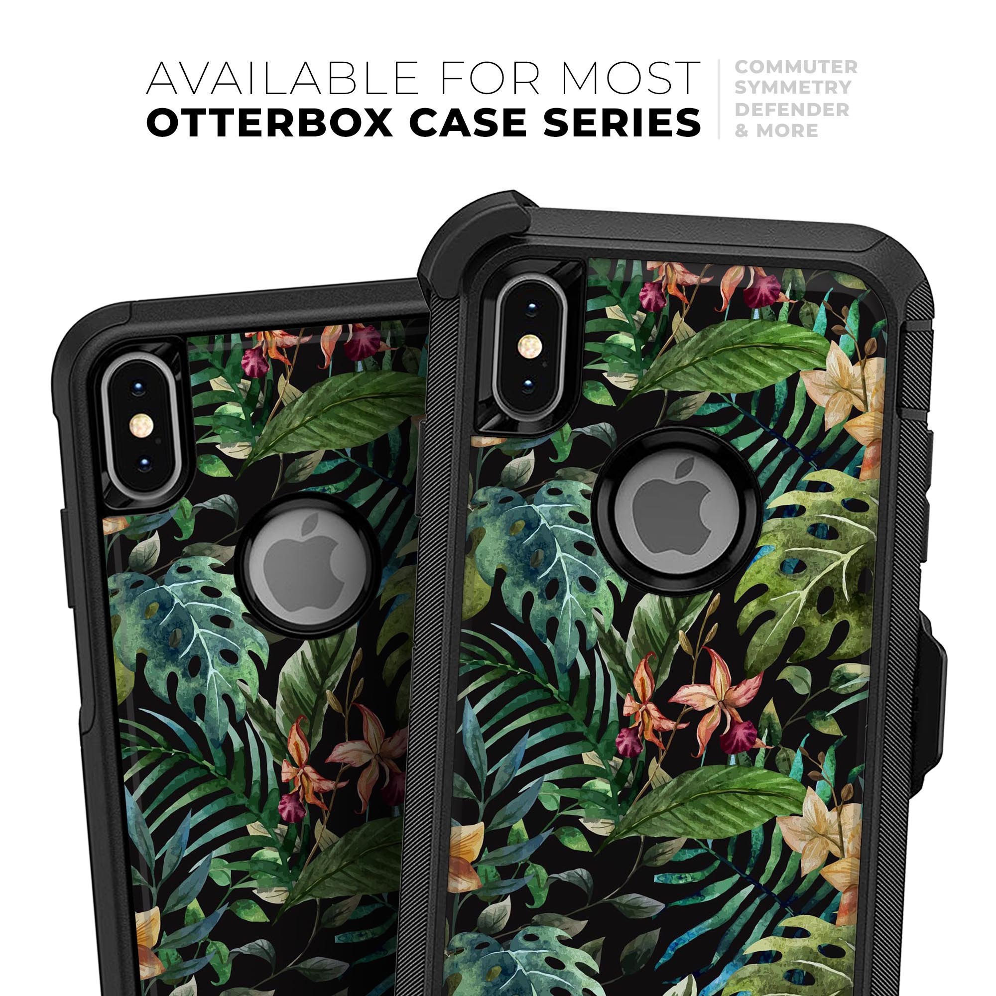 Tropical Forest v1 Skin Kit for iPhone OtterBox Cases featuring vibrant tropical graphics and dual-layer protection.