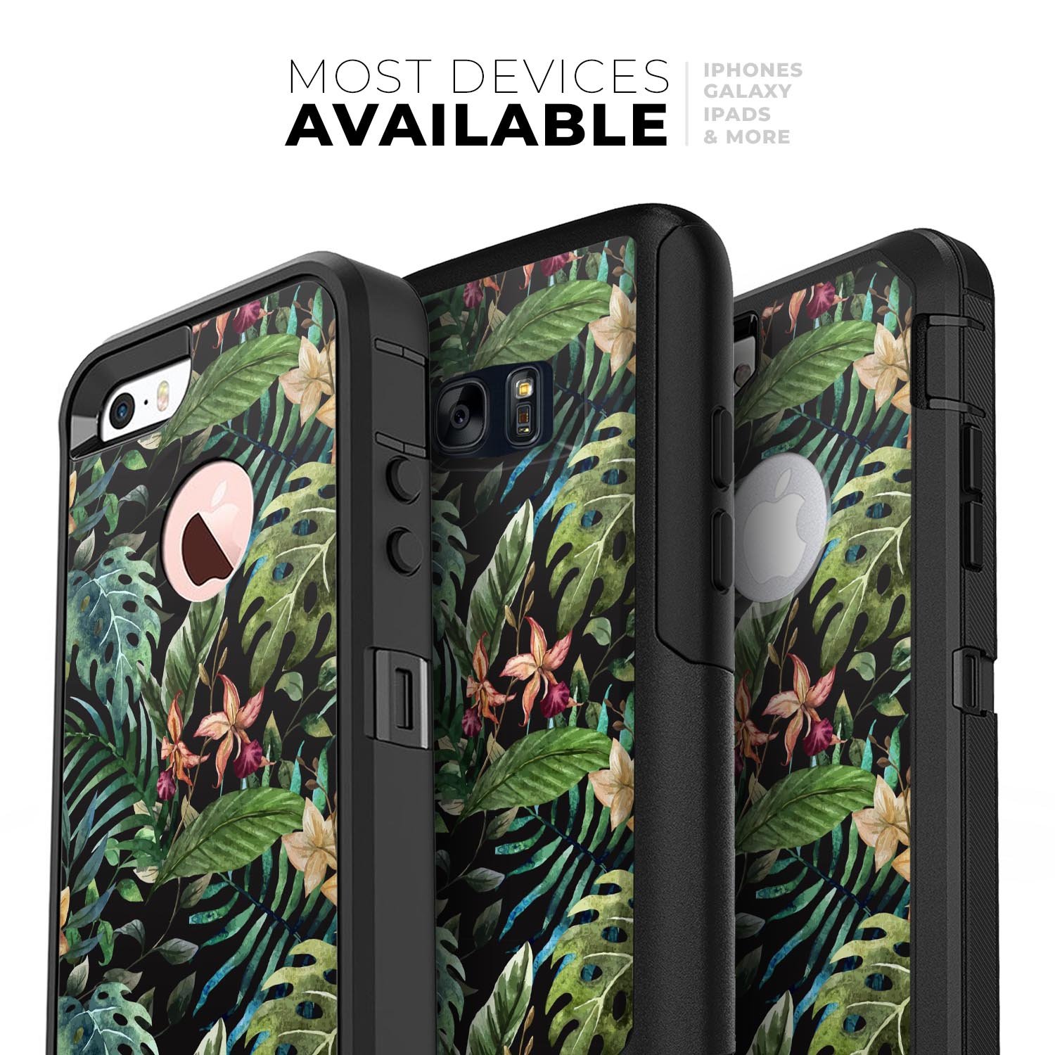 Tropical Forest v1 Skin Kit for iPhone OtterBox Cases featuring vibrant tropical graphics and dual-layer protection.