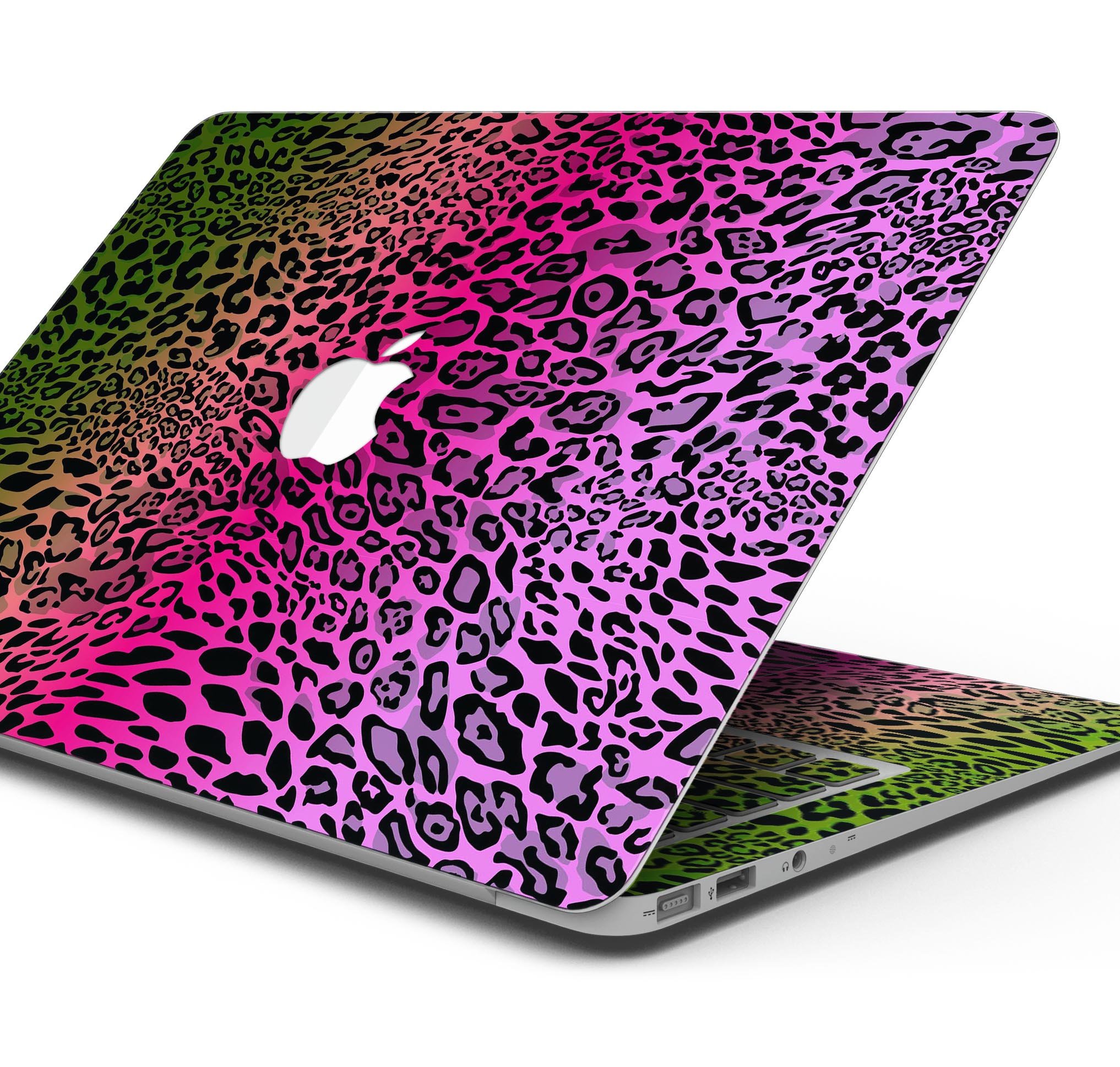 Tropical Neon Animal Print skin decal wrap kit for MacBook, showcasing vibrant colors and patterns designed for protection and style.