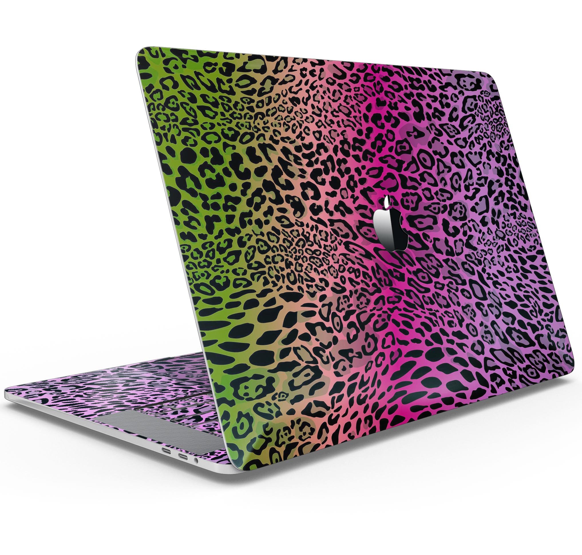 Tropical Neon Animal Print skin decal wrap kit for MacBook, showcasing vibrant colors and patterns designed for protection and style.