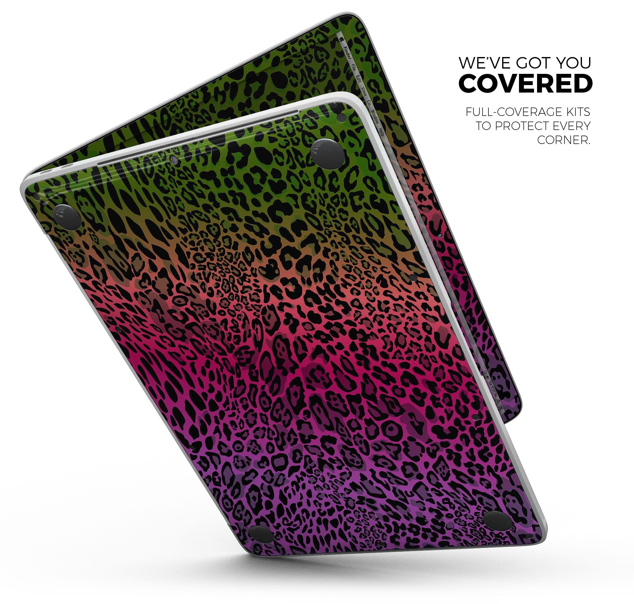 Tropical Neon Animal Print skin decal wrap kit for MacBook, showcasing vibrant colors and patterns designed for protection and style.