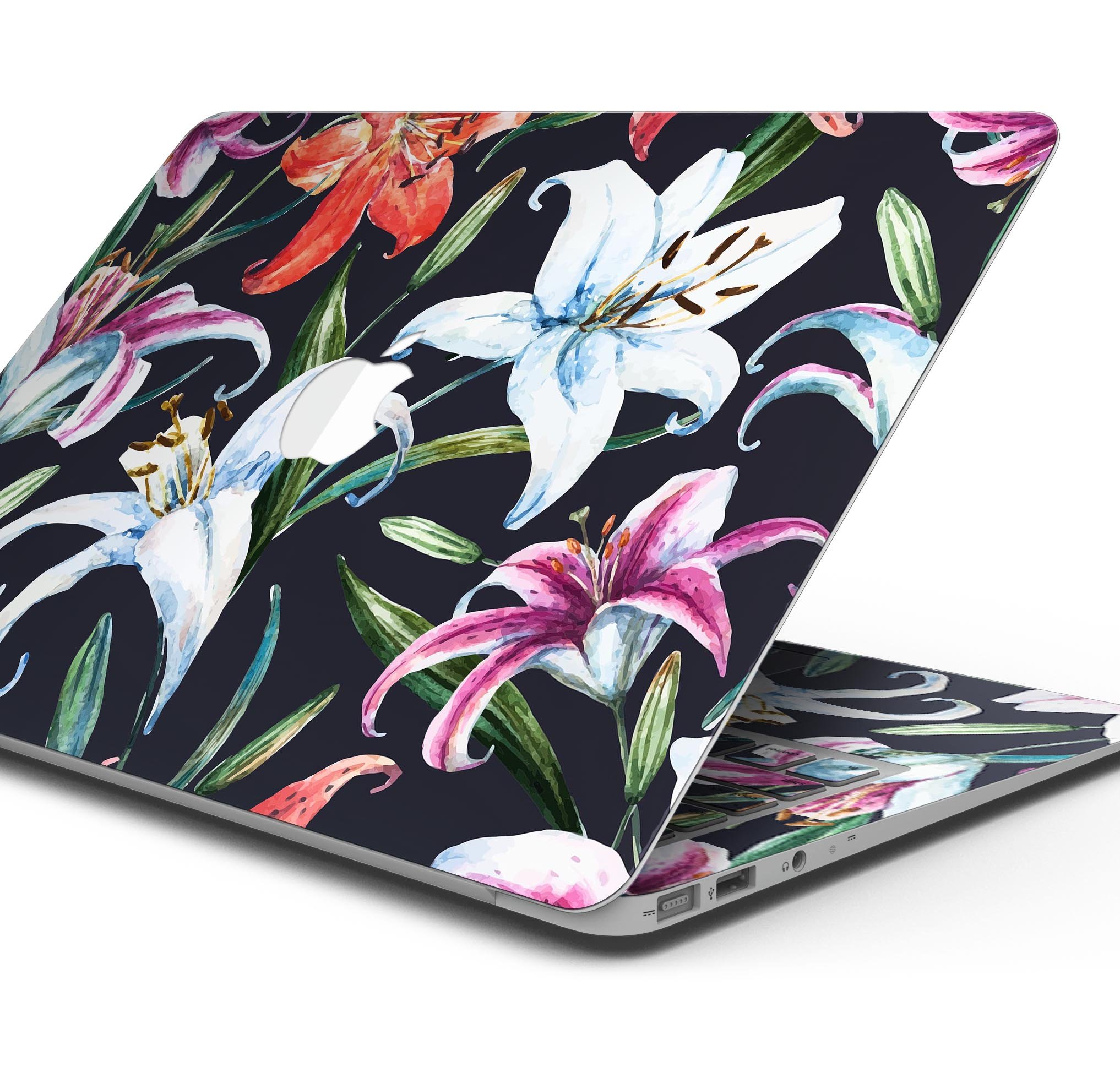 Tropical Summer Floral v3 Skin Decal Wrap Kit for MacBook, showcasing vibrant floral design and premium vinyl material.