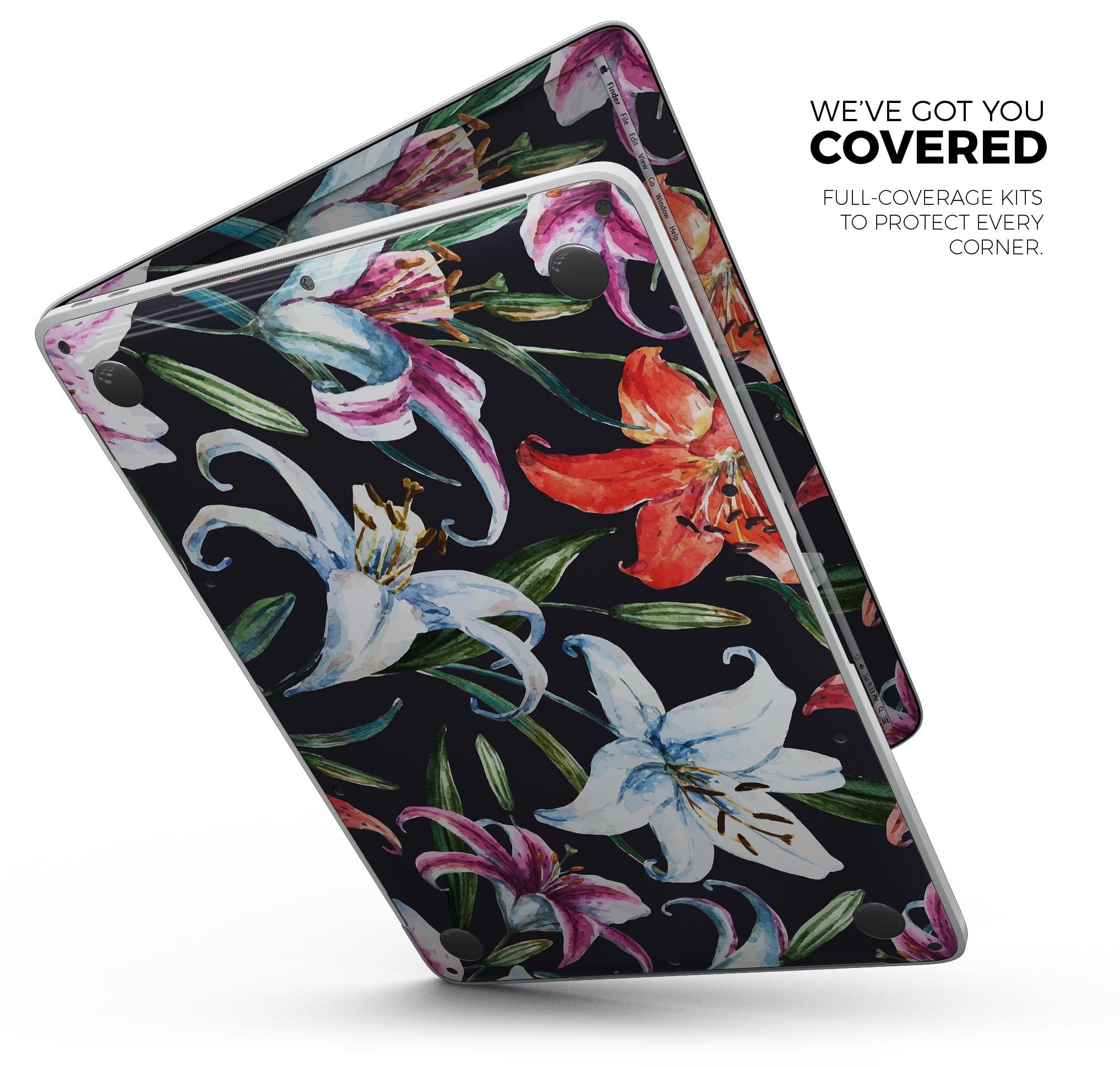 Tropical Summer Floral v3 Skin Decal Wrap Kit for MacBook, showcasing vibrant floral design and premium vinyl material.