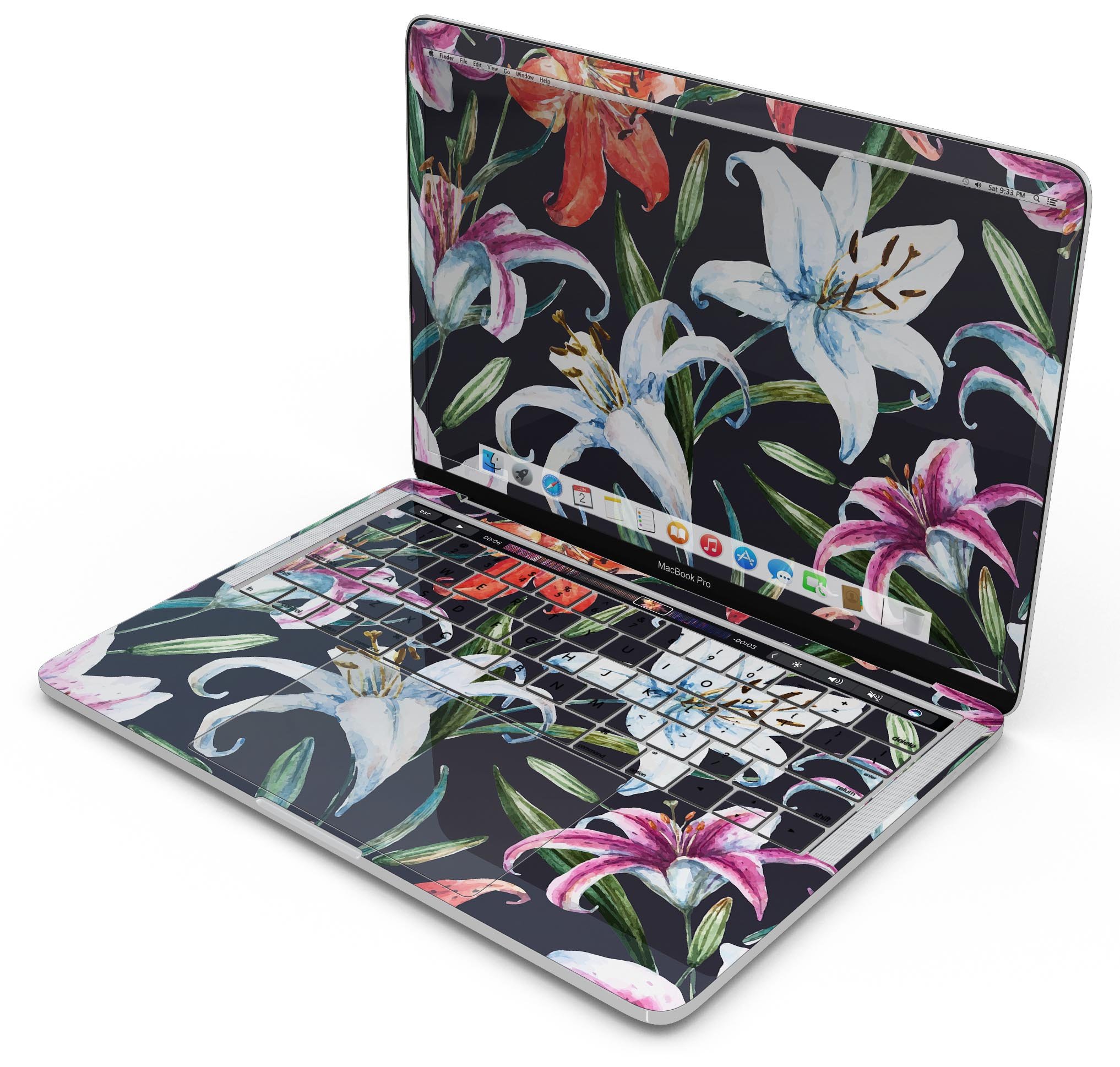 Tropical Summer Floral v3 Skin Decal Wrap Kit for MacBook, showcasing vibrant floral design and premium vinyl material.