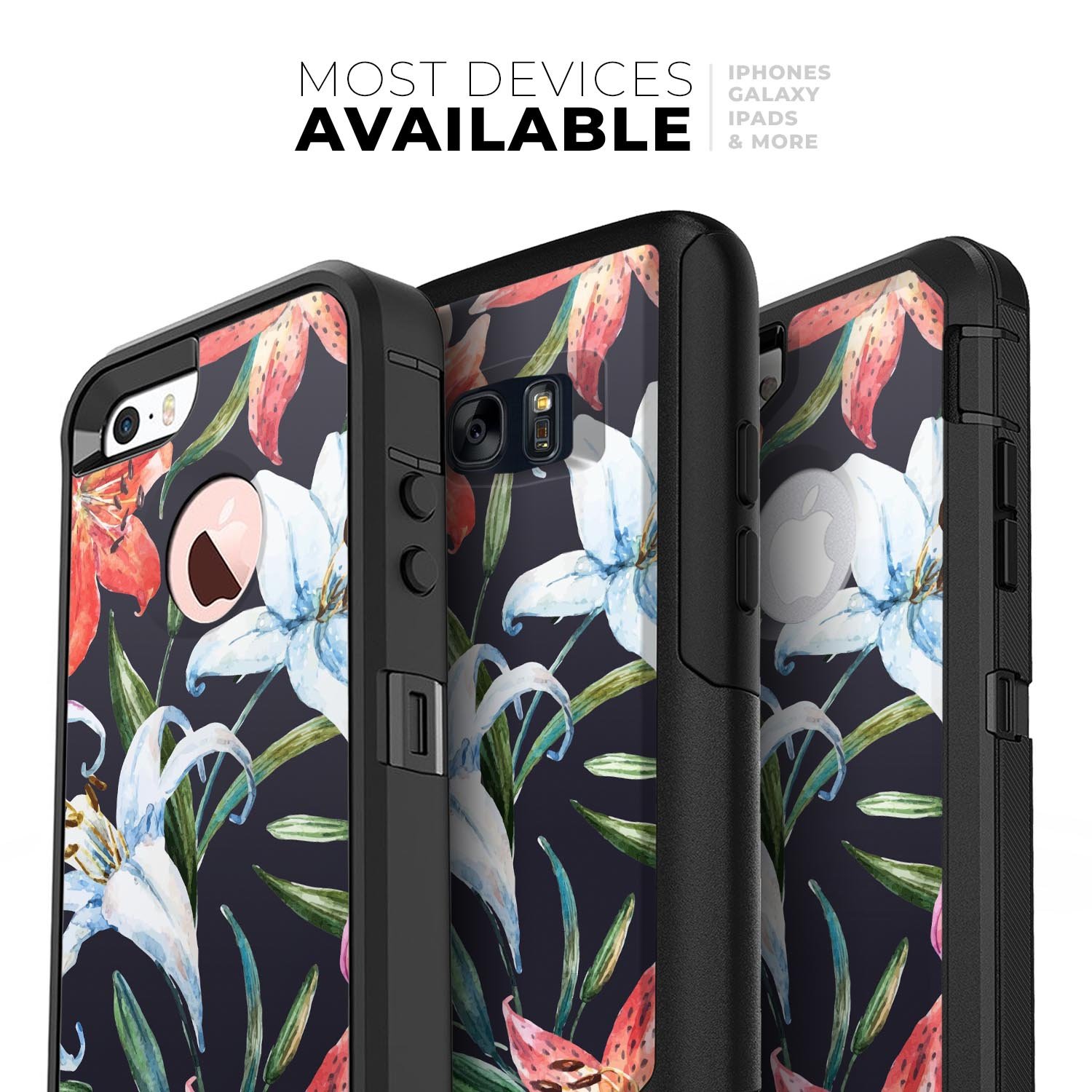 Tropical Summer Floral v3 Skin Kit for iPhone OtterBox Cases featuring vibrant floral design and premium materials.