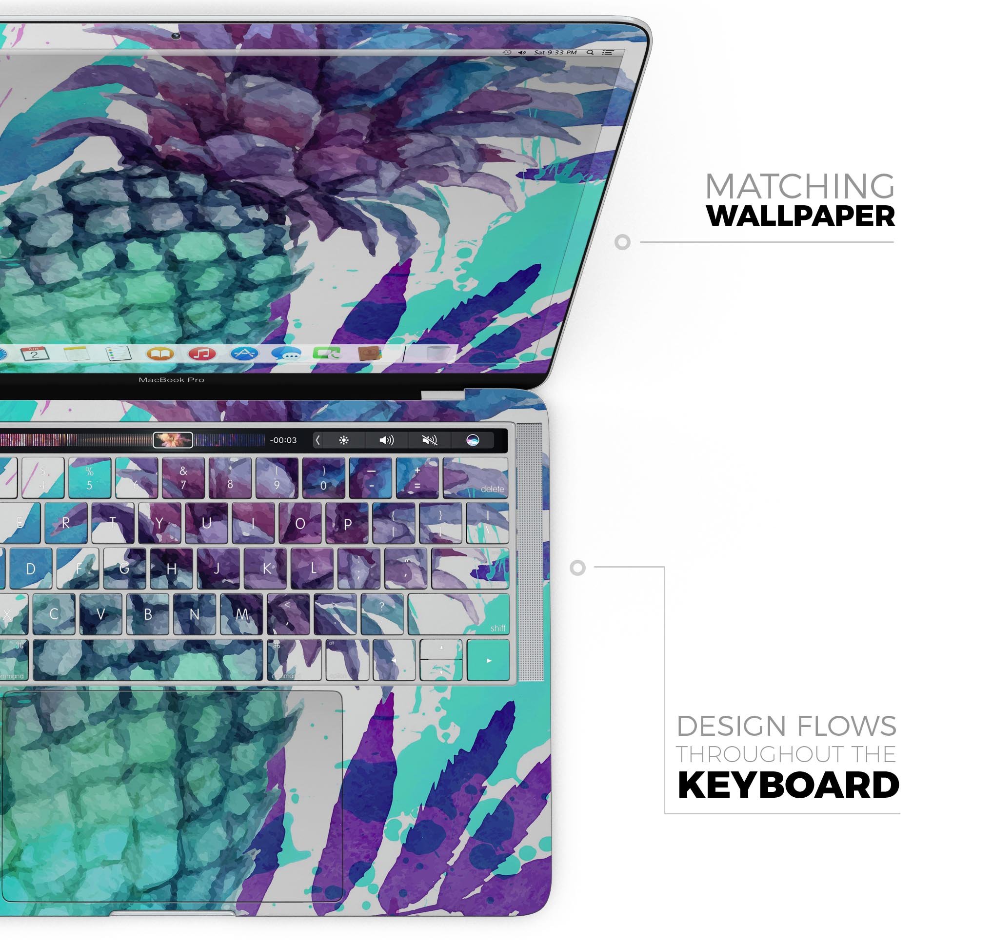 Tropical Summer Pineapple Skin Decal Wrap Kit for MacBook, showcasing vibrant colors and a stylish design.