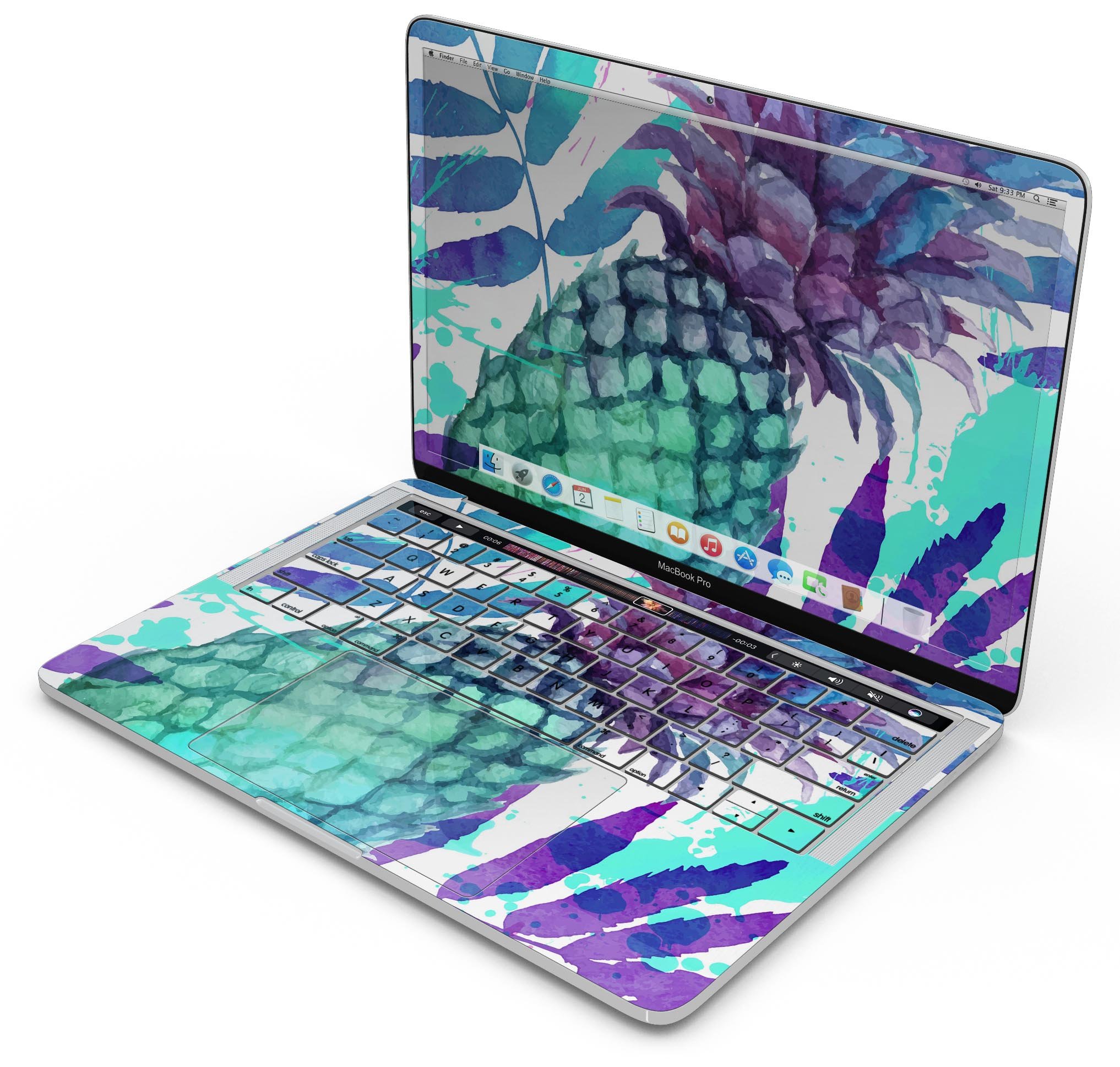 Tropical Summer Pineapple Skin Decal Wrap Kit for MacBook, showcasing vibrant colors and a stylish design.