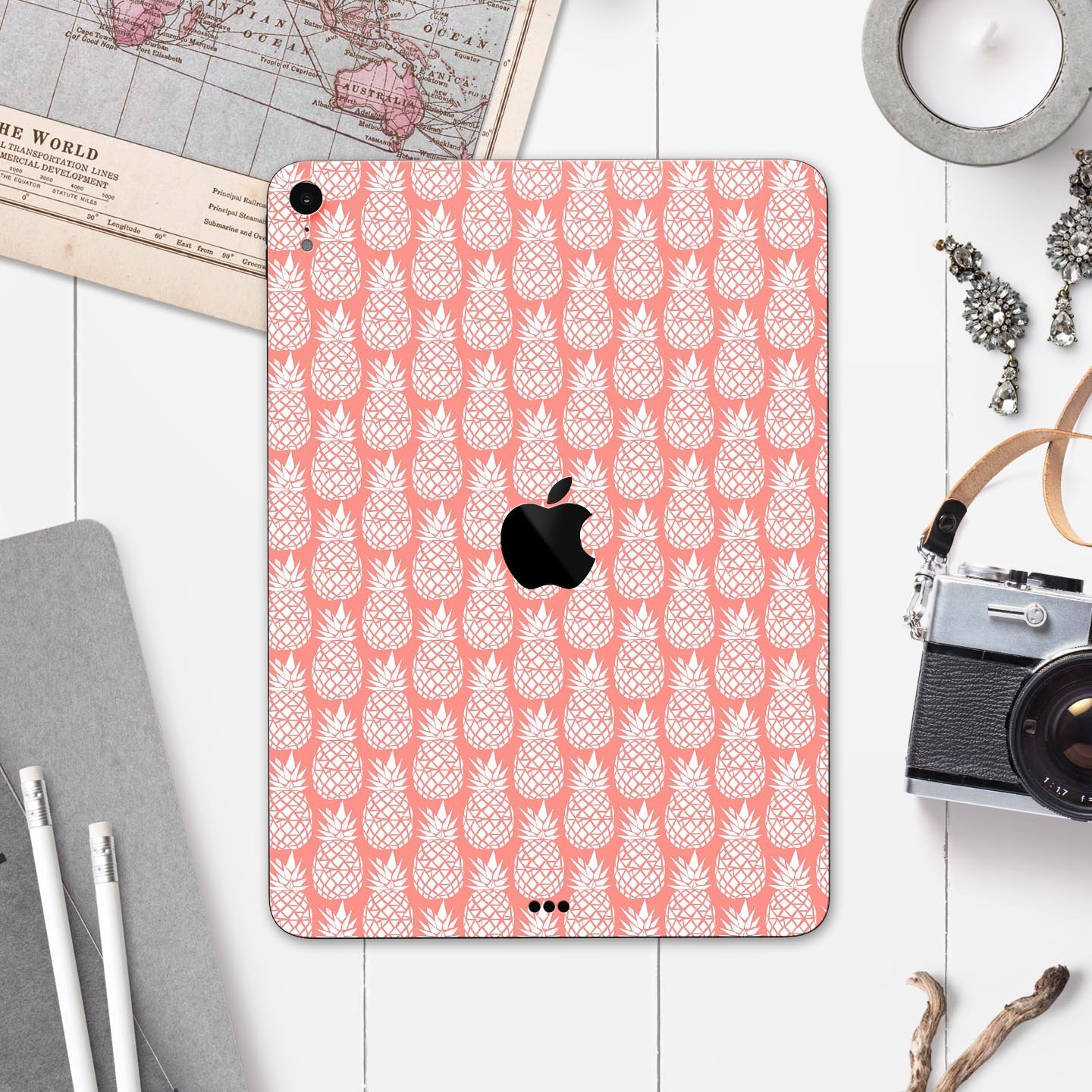 Tropical Summer Pineapple skin decal for Apple iPad, showcasing vibrant colors and a sleek design for full body protection.