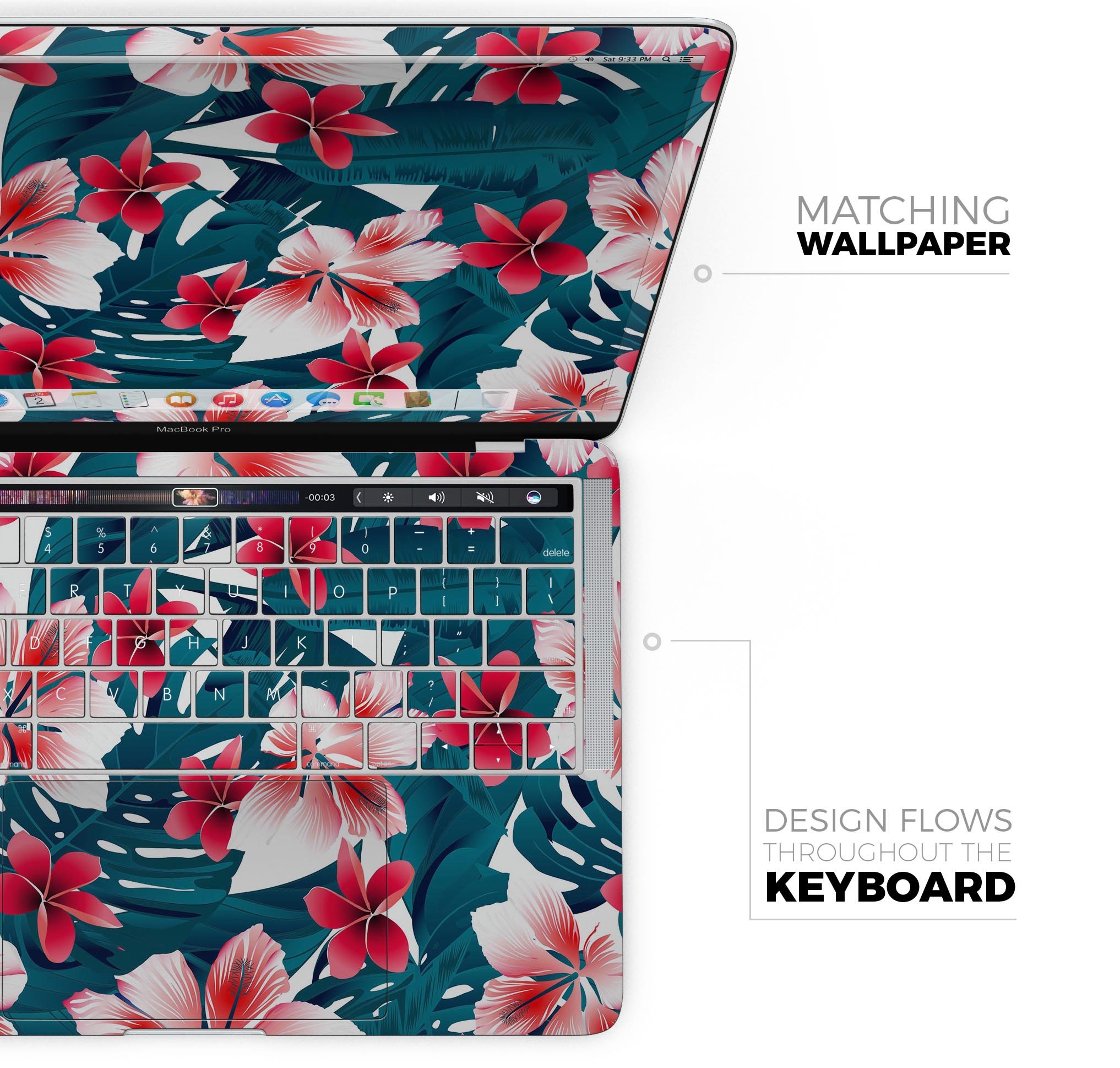 Tropical Summer Vivid Floral Skin Decal Wrap Kit for MacBook, showcasing vibrant floral design and premium vinyl material.