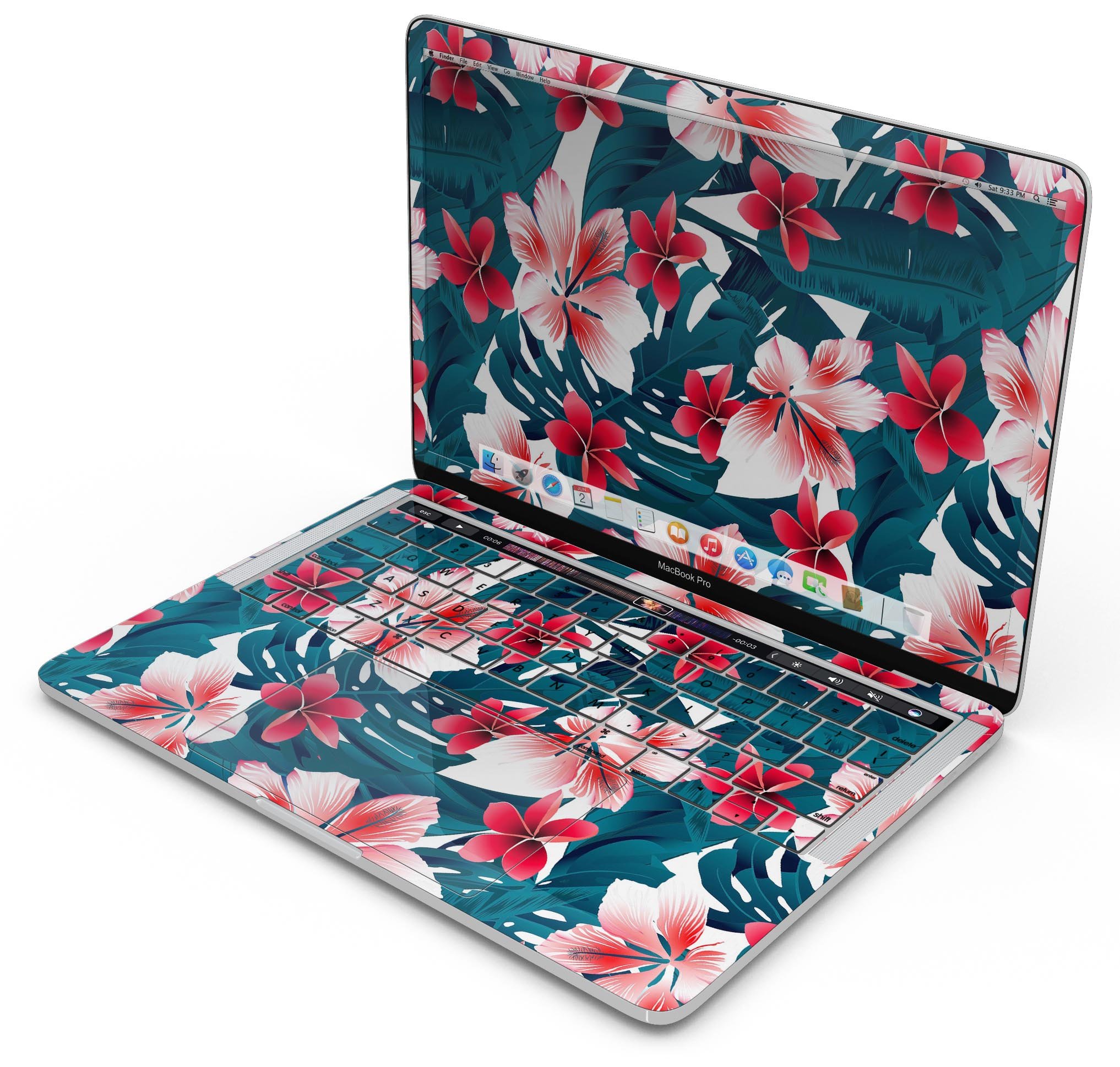 Tropical Summer Vivid Floral Skin Decal Wrap Kit for MacBook, showcasing vibrant floral design and premium vinyl material.