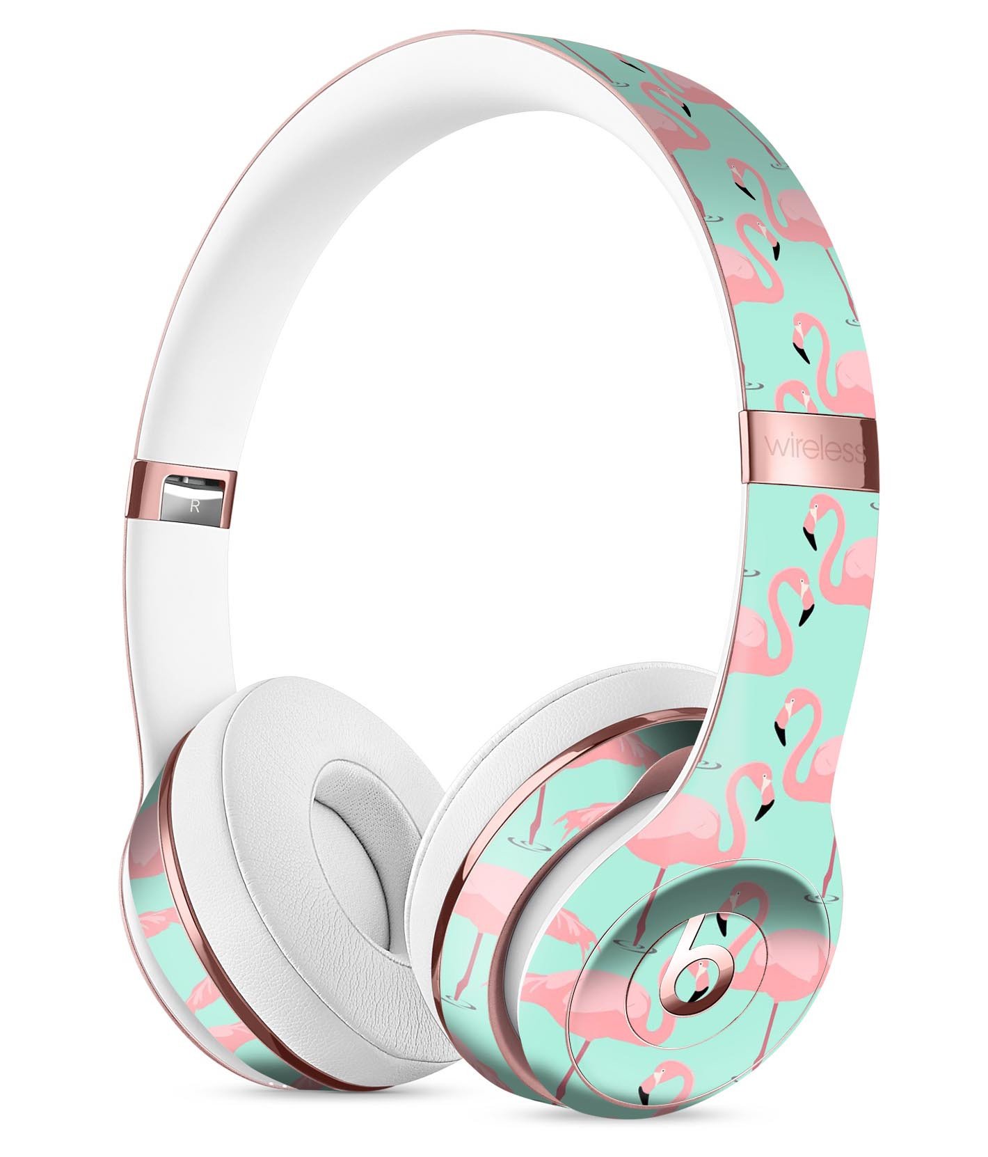 Tropical Twist Flamingos skin kit for Beats by Dre Solo 3 Wireless headphones, showcasing vibrant flamingo design.