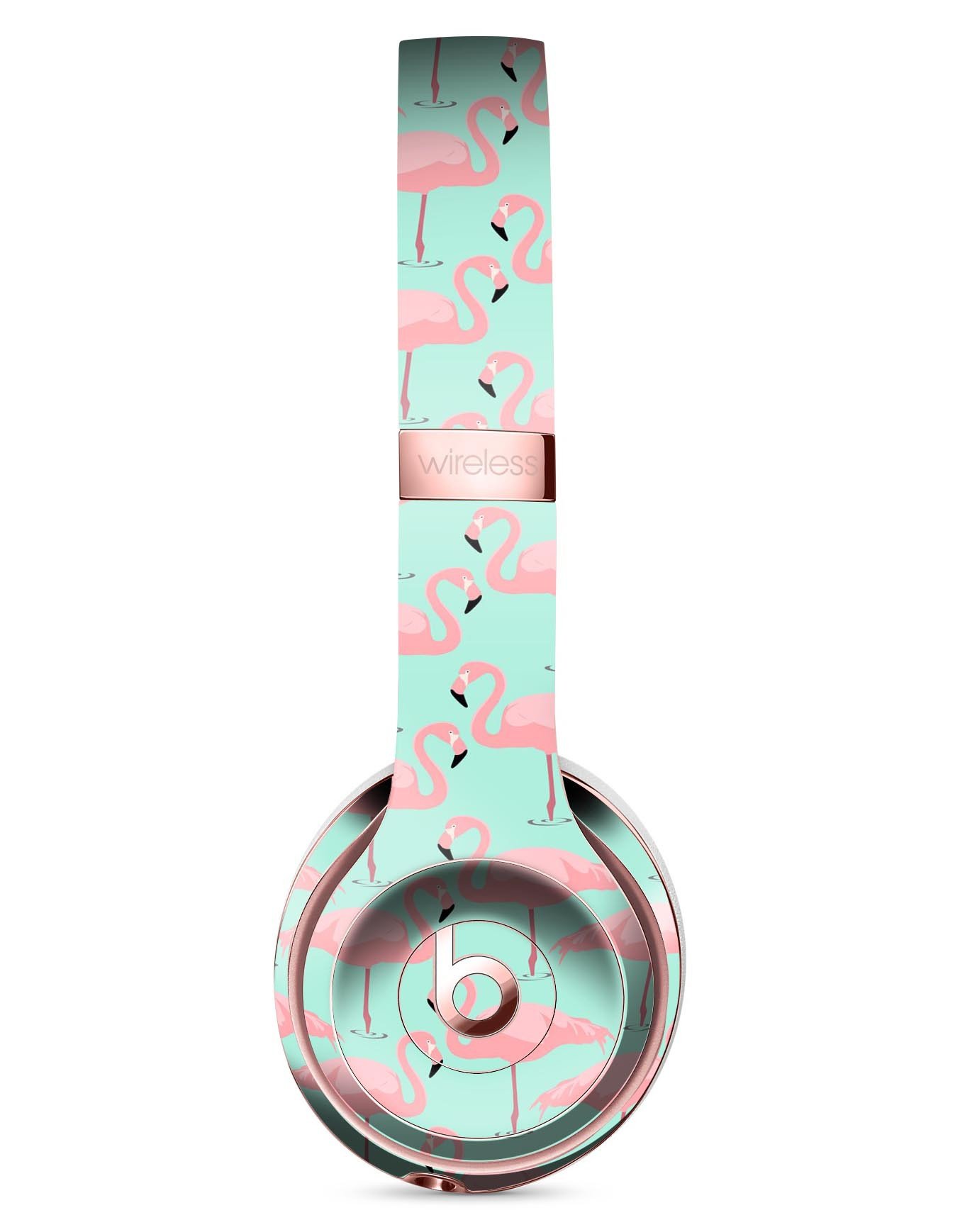 Tropical Twist Flamingos skin kit for Beats by Dre Solo 3 Wireless headphones, showcasing vibrant flamingo design.