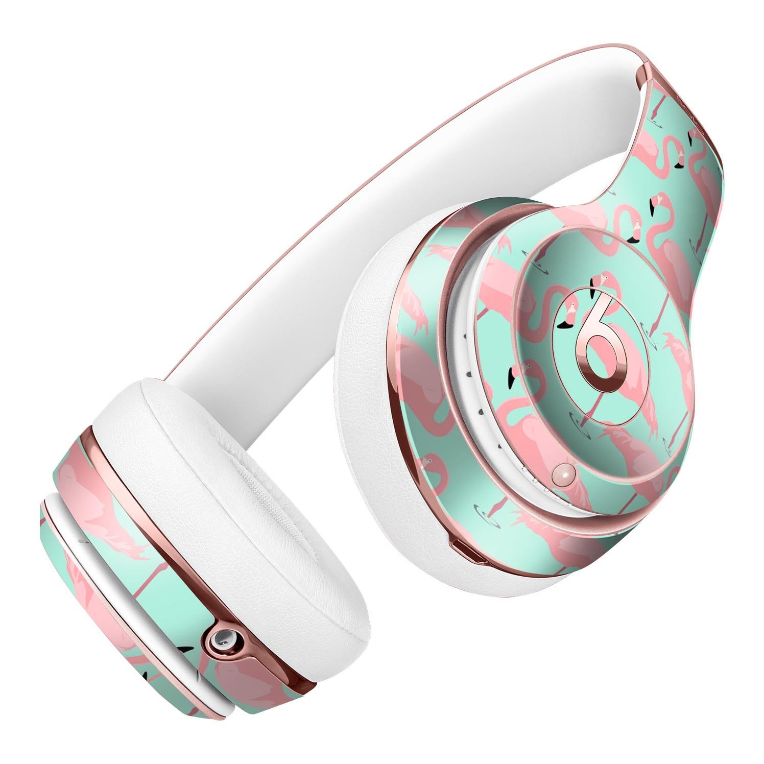 Tropical Twist Flamingos skin kit for Beats by Dre Solo 3 Wireless headphones, showcasing vibrant flamingo design.